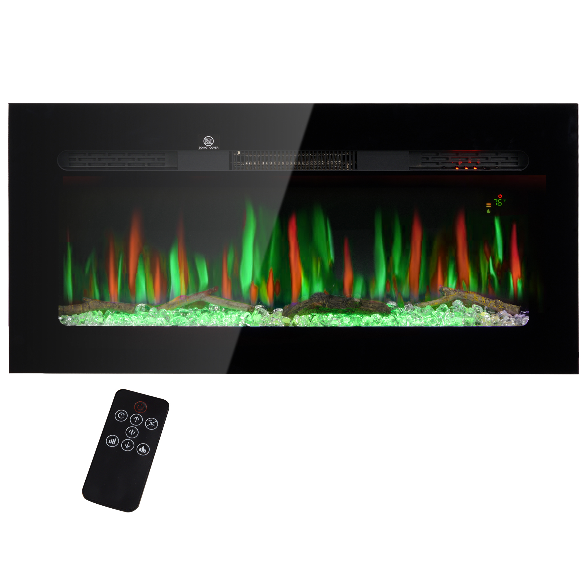 HOMCOM 40 Insert Electric Fireplace Heater, Realistic Electric Fireplace w/ Remote Control, Adjustable Flame Color &amp; Brightness, Black | Aosom.com