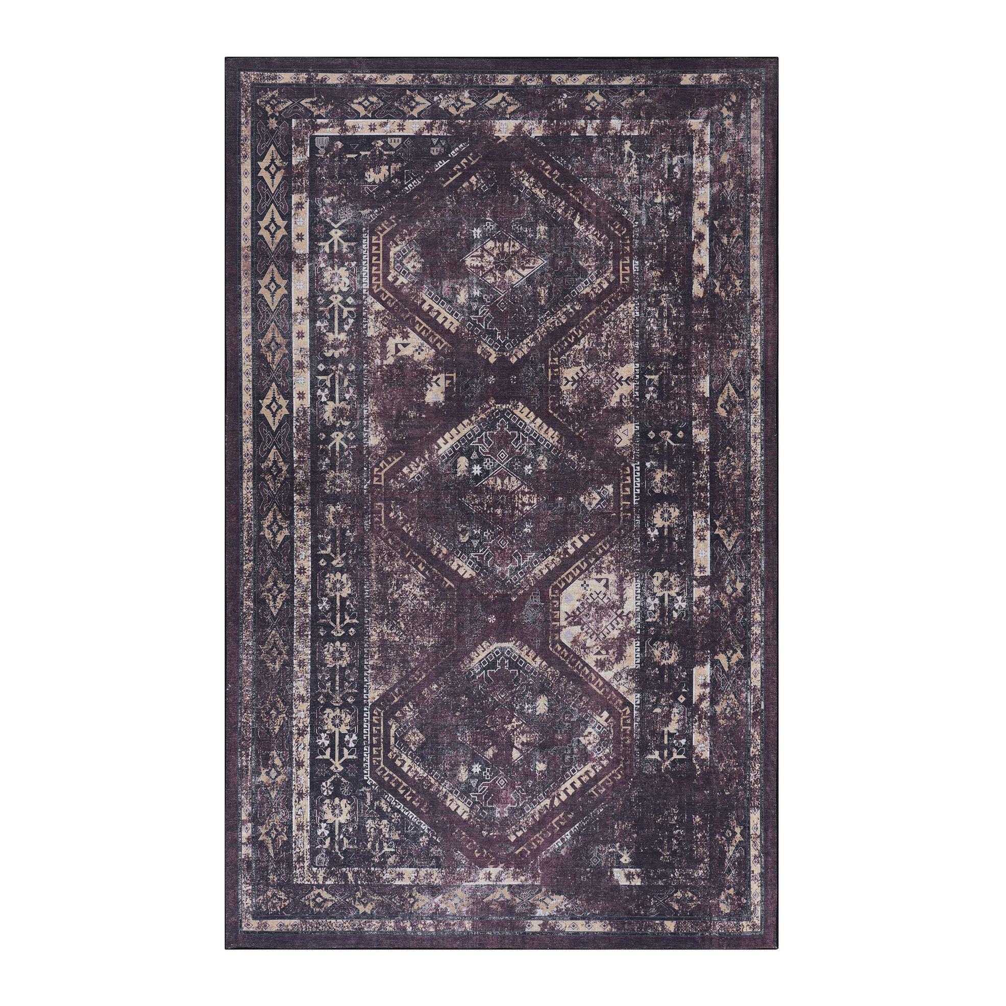 4x6 Washable Kid and Pet Friendly Non-Slip Non-Shedding Area Rug with Low-Pile, Foldable for Living Room, Bedroom, Kitchen, Black+Burgundy | Aosom.com