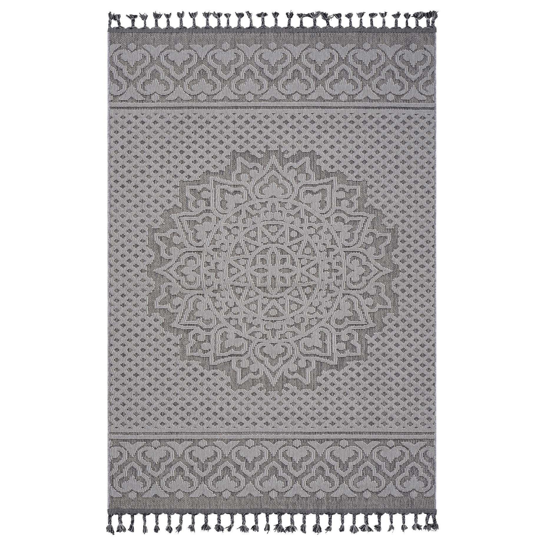 5x7 Stain Resistant Medallion Area Rug with Medium Pile, Easy Maintenance, Kid and Pet-Friendly Carpet, 90" L x 63" W x 0.3" H, Gray+White