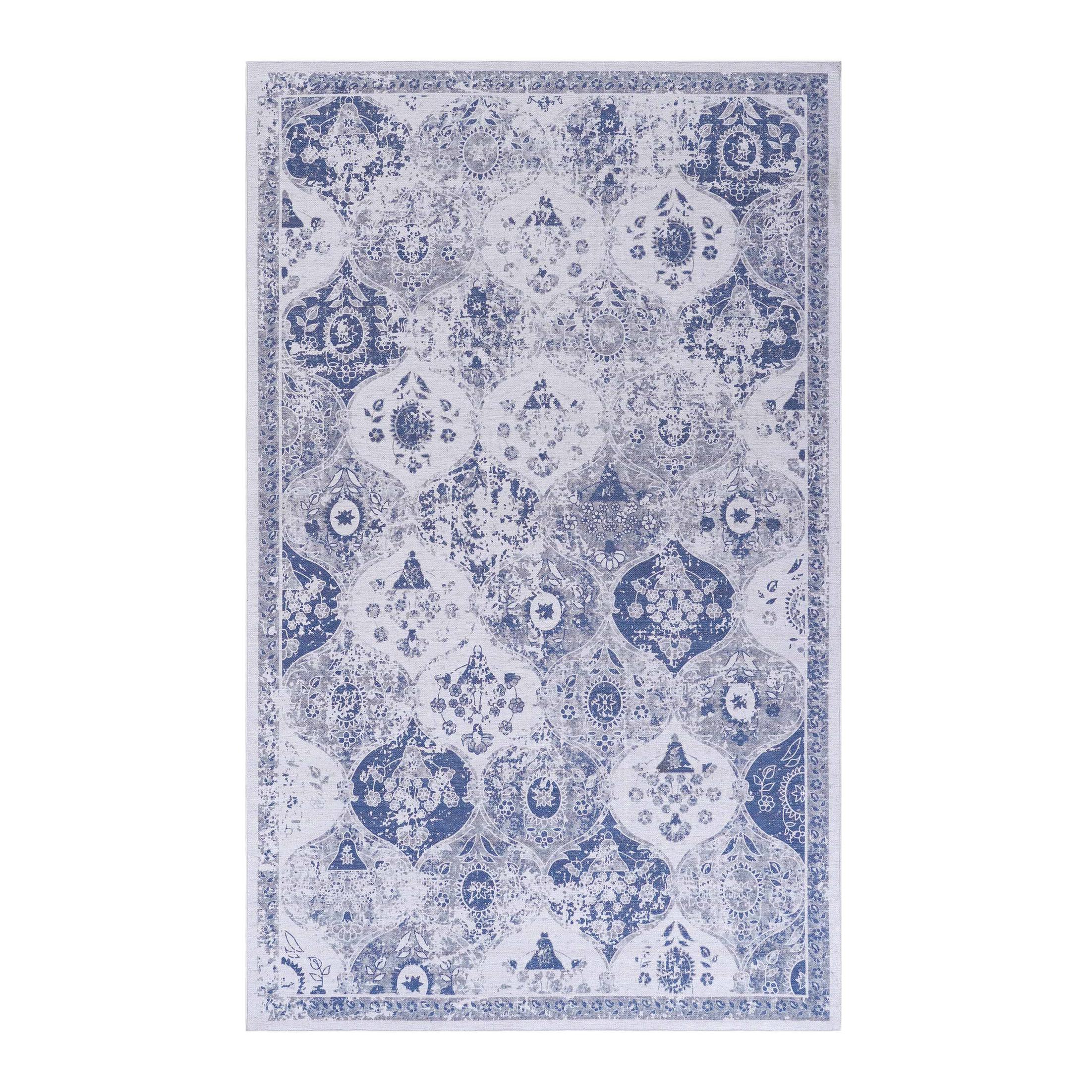3x5 Washable Low-Pile Non-Slip Non-Shedding Area Rug, Kid and Pet Friendly, Foldable Carpet for Living Room, Bedroom, Dining Room, Blue | Aosom.com