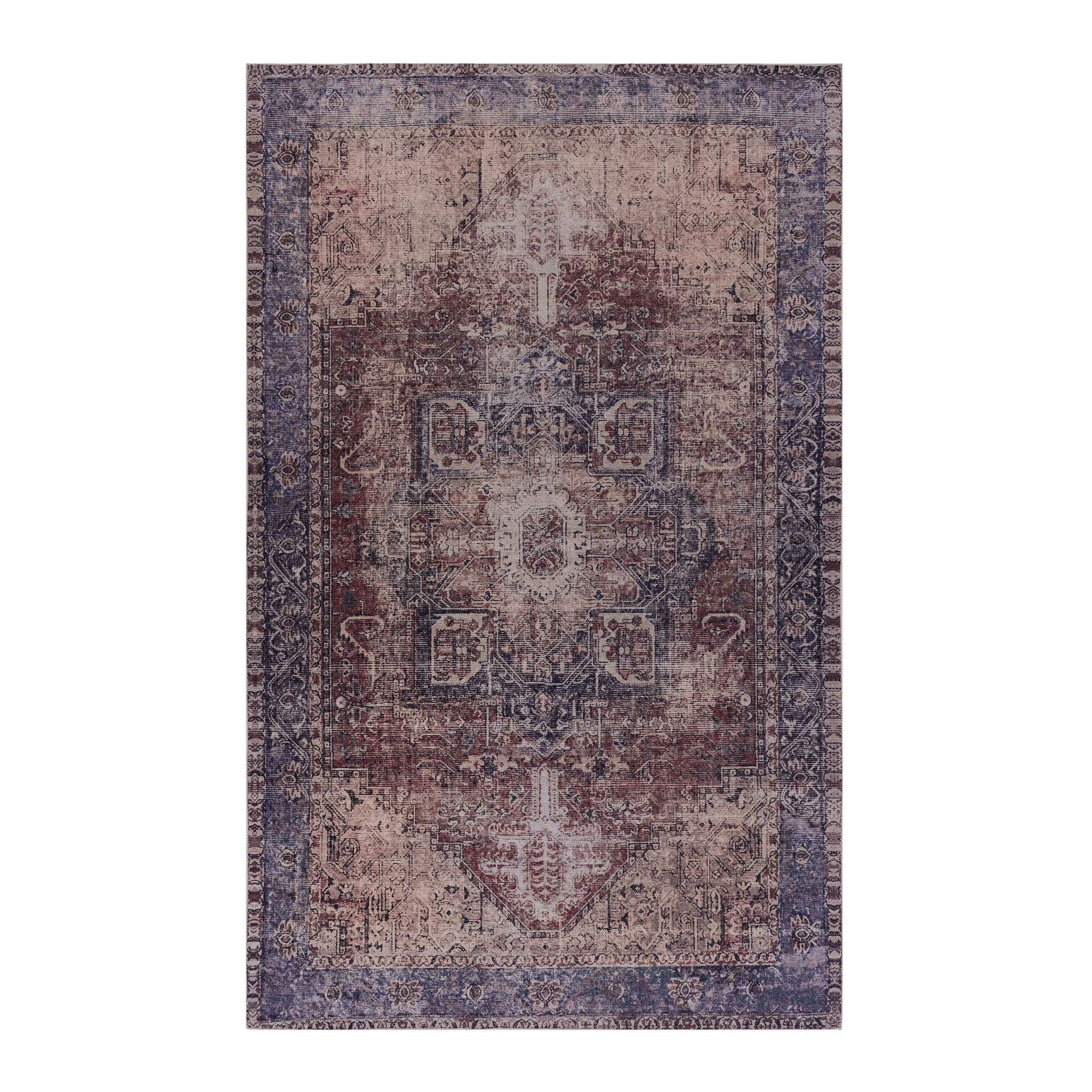 5x8 Washable Kid and Pet Friendly Area Rug, Low-Pile Non-Slip Non-Shedding Rug Blanket, for Living Room, Bedroom, Kitchen, Burgundy