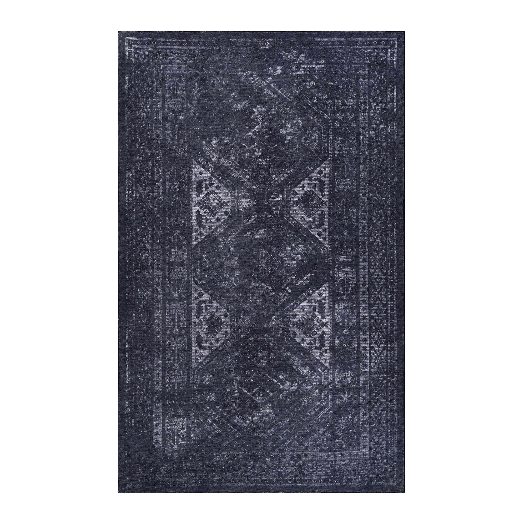 2x3 Kid and Pet Friendly Washable Non-Slip Non-Shedding Area Rug with Low-Pile, Fodable Doormat for Bathroom, Kitchen, Black+Grey | Aosom.com