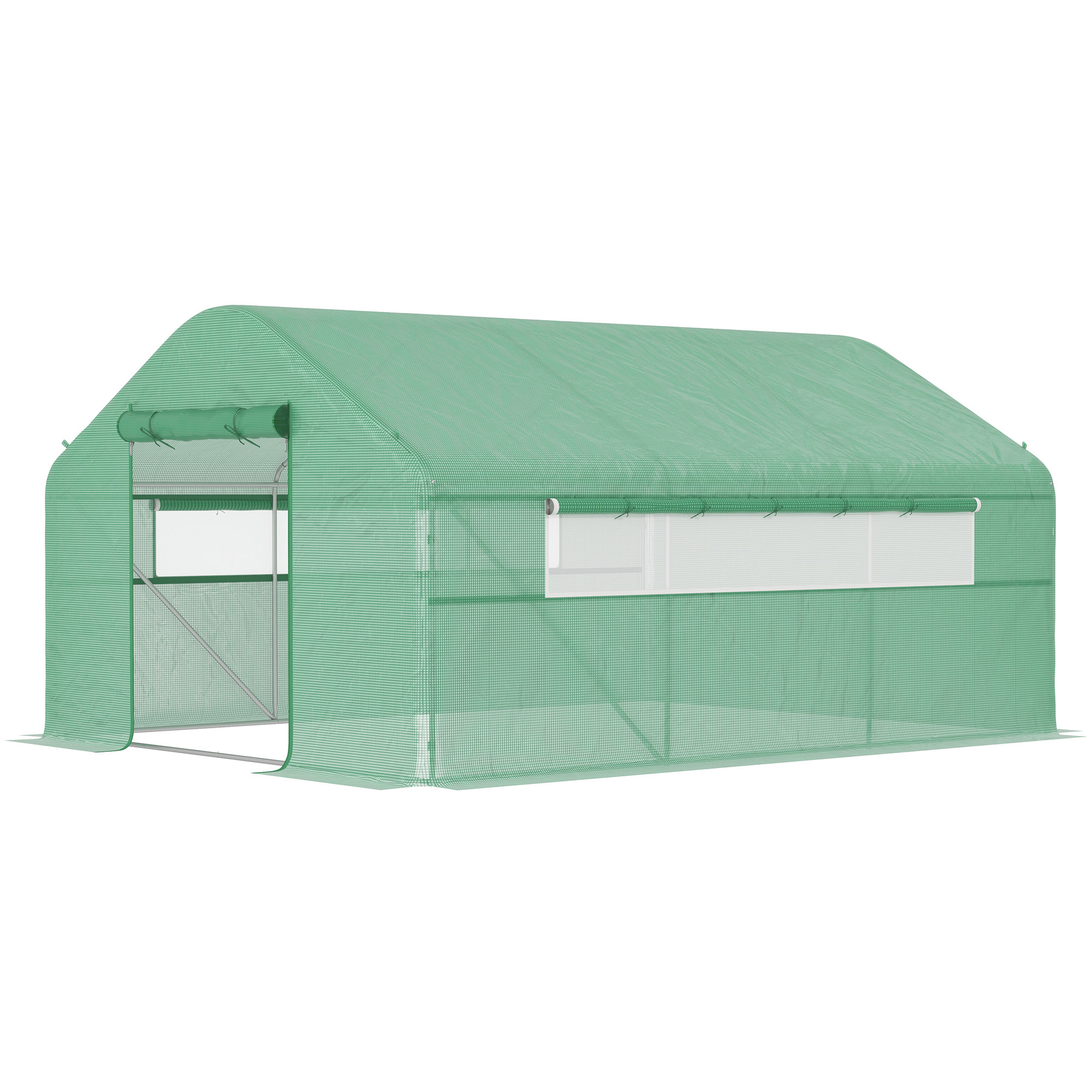 Outsunny 13&#039; x 10&#039; x 6.5&#039; Tunnel Greenhouse Hoop House with Upgraded Galvanized Steel Frame and Large Windows, Green
