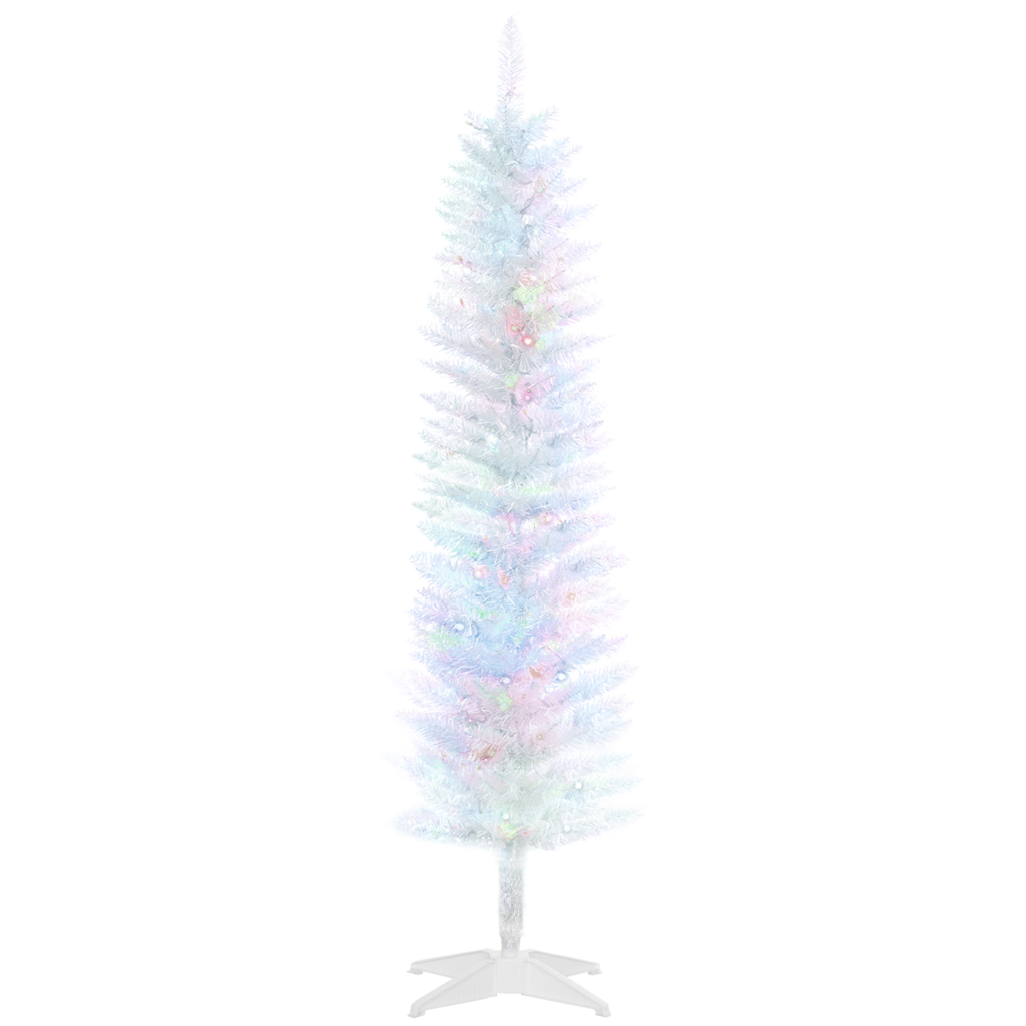 HOMCOM 5&#039; Prelit Christmas Tree Skinny, Slim Pencil XMAS Tree with 8-Light Modes &amp; Colorful Surface Branches, White | Aosom.com