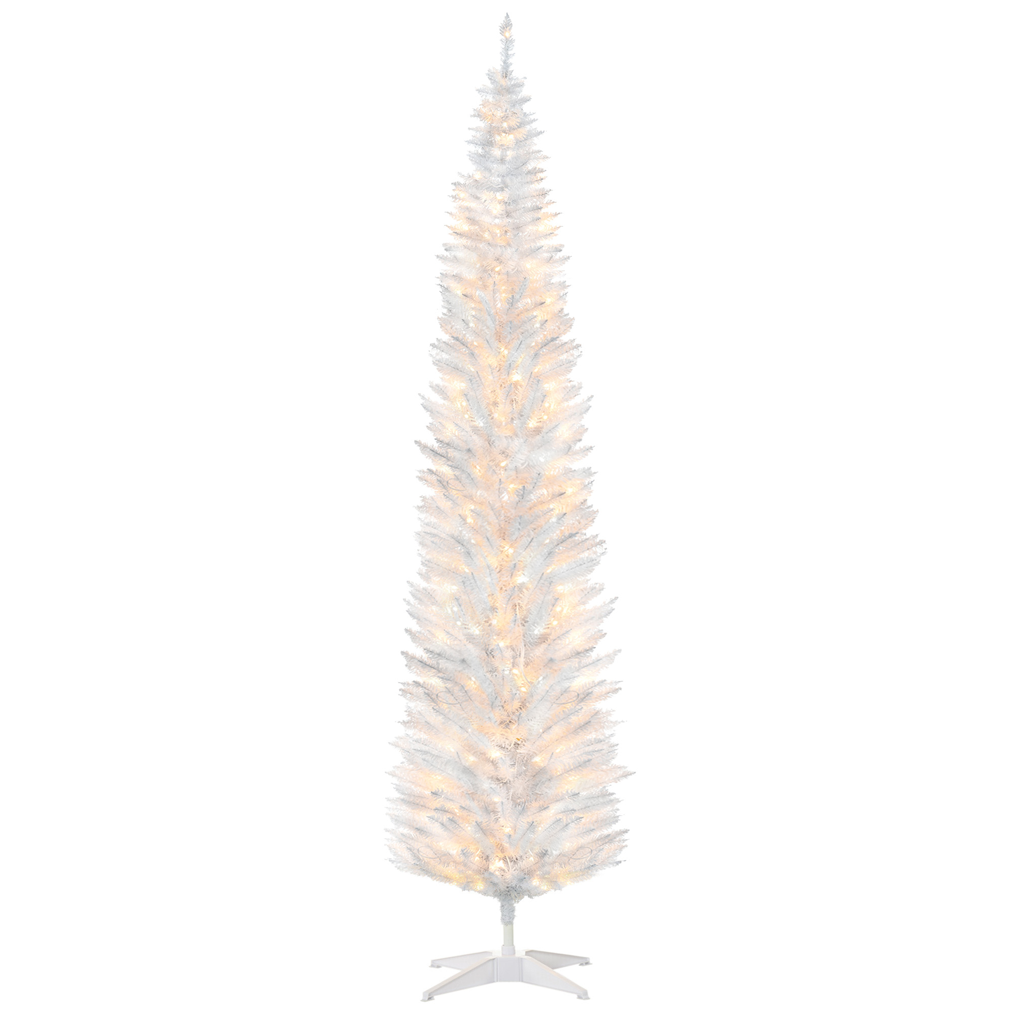 HOMCOM 8ft Pencil Christmas Tree, Slim PreLit Christmas Tree with Realistic Branches and Warm White LED Lights, White | Aosom.com