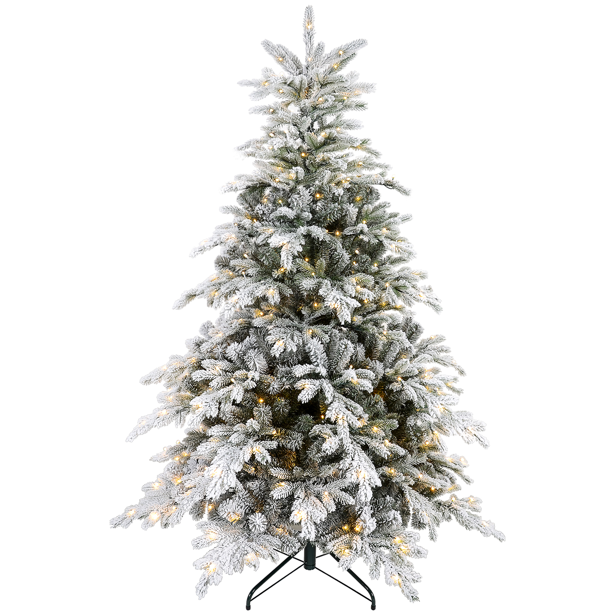 HOMCOM 6ft Artificial Prelit Christmas Tree with Warm White LED Light and Snow Flocked Branches, Metal Base | Aosom.com