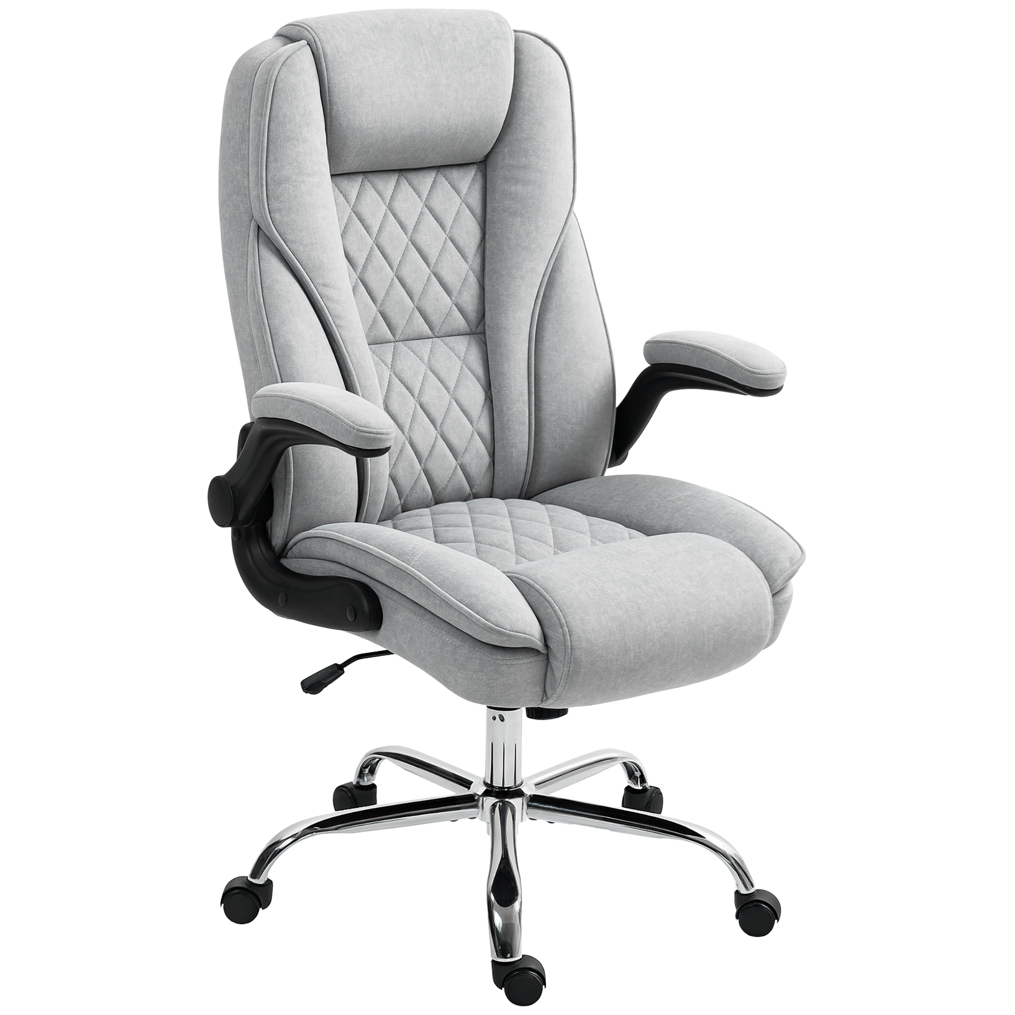 HOMCOM Executive Office Chair, Desk Chair with Flip-up Armrest, Diamond Fabric Computer Chair for Home Office, Gray