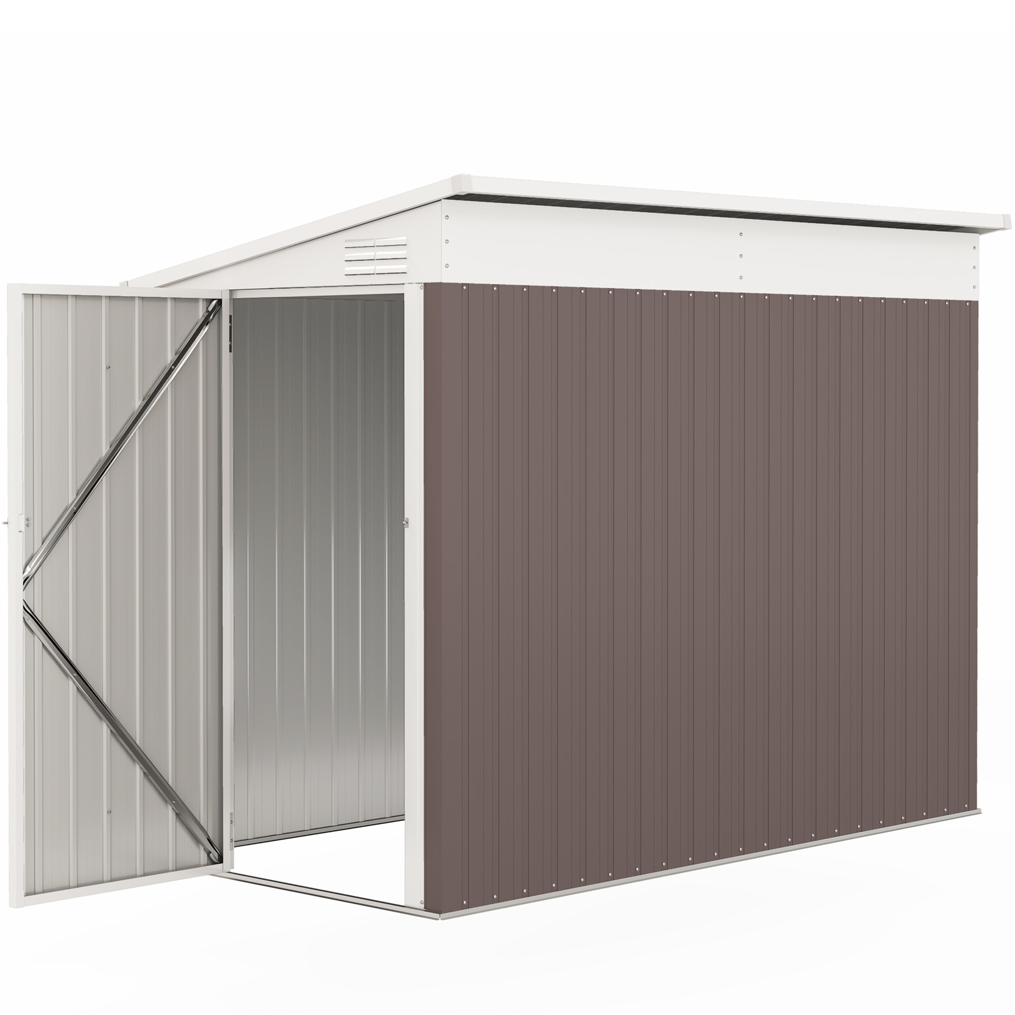 Outsunny 4&#039; x 7.7&#039; Lean to Garden Storage Shed, Outdoor Metal Tool House with Lockable Door Vents for Backyard Patio Lawn