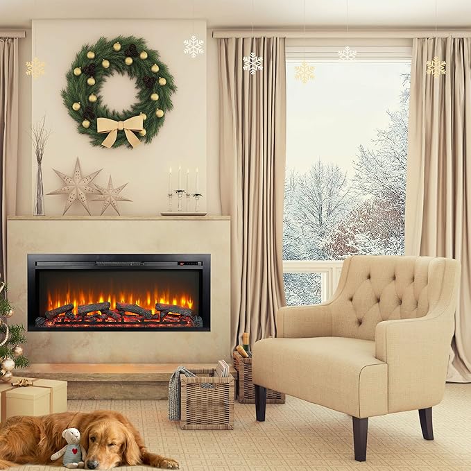 44 Remote In-Wall/Recessed Electric Fireplace with Multi-Color Flame, and LED Light Heater, CSA/UL Certified for Indoor, Antique Black| Aosom.com