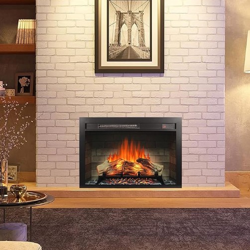 28 Electric Fireplace Insert with Multicolored Flames, Adjustable Brightness, and Remote Control for Living Room, Bedroom, Antique Black| Aosom.com