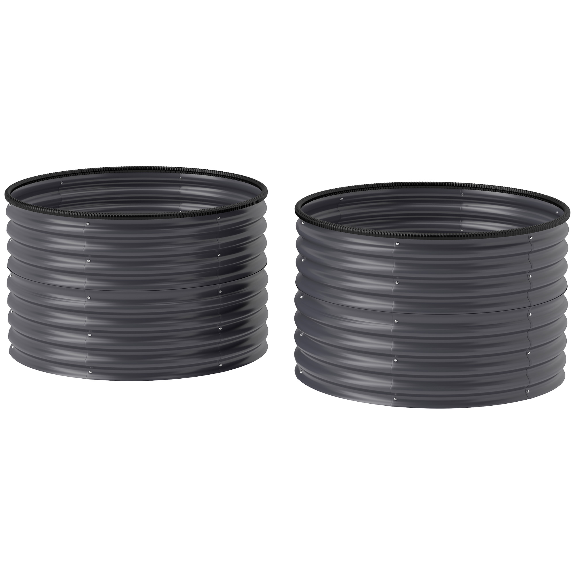 Outsunny Set of 2 Raised Garden Bed, Metal Planter Box with Safety Edging, Easy-to-assemble Stock Tank, Dark Gray