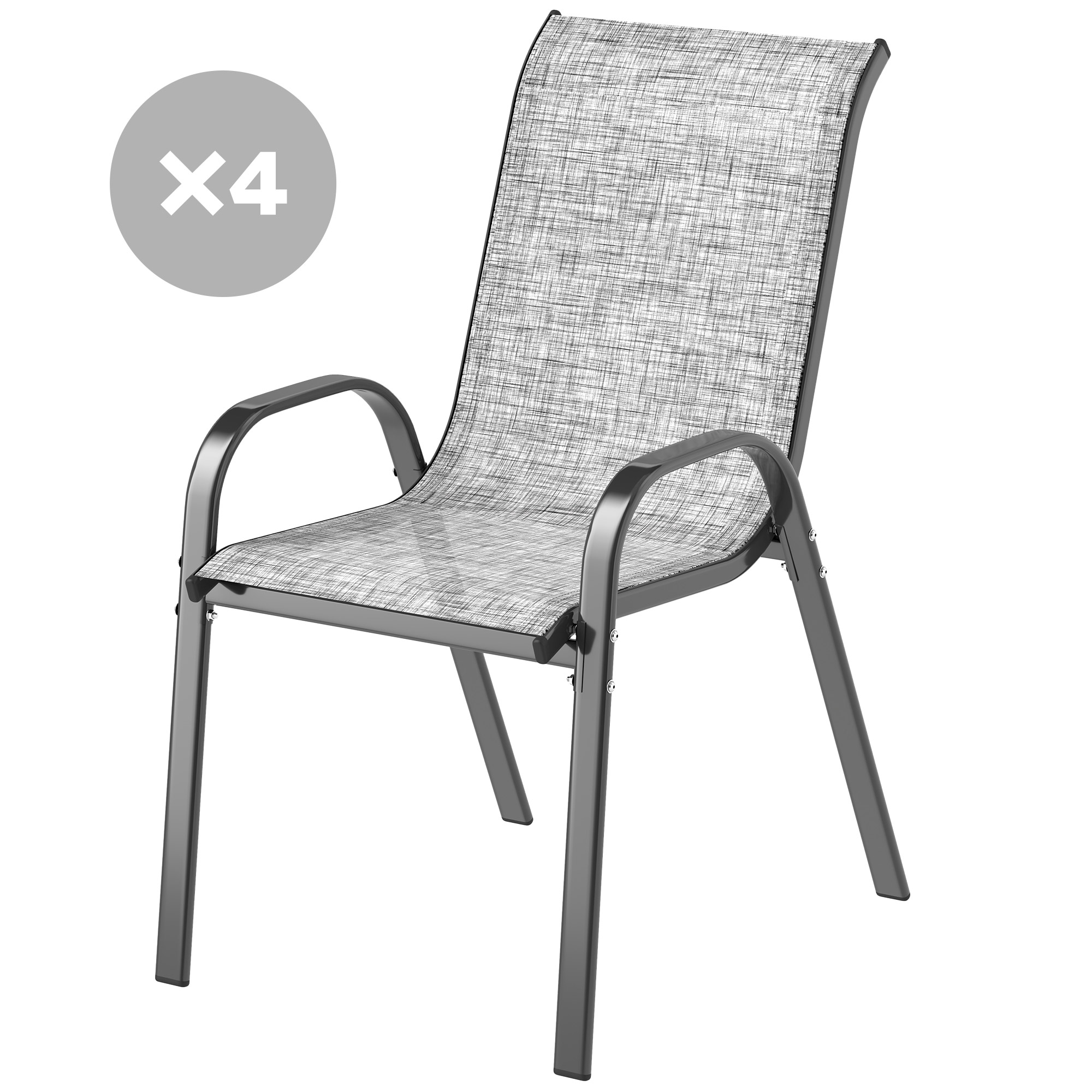 Outsunny Set of 4 Outdoor Dining Chairs, Stackable Patio Chairs with High Back, Breathable Mesh Seat for Garden Lawn, Mixed Gray