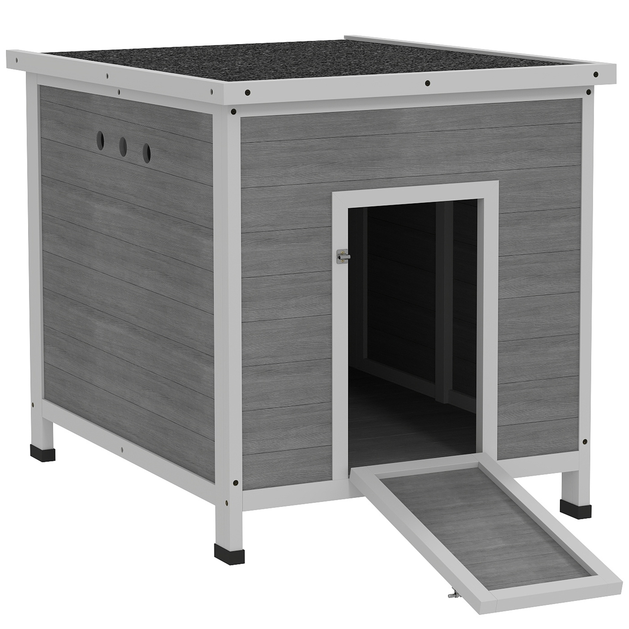 PawHut Wooden Duck Coop with Openable Roof, Removable Floor, Double Doors, Ramp, for 2-4 Ducks, Chickens, 25 x 32 x 30