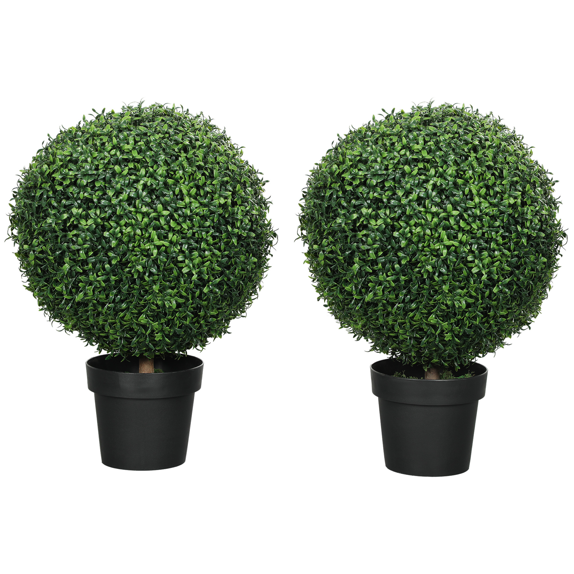 HOMCOM Set of 2 Artificial Ball Boxwood Topiary Trees, Fake Plants in Pot for Indoor Outdoor Living Room Green