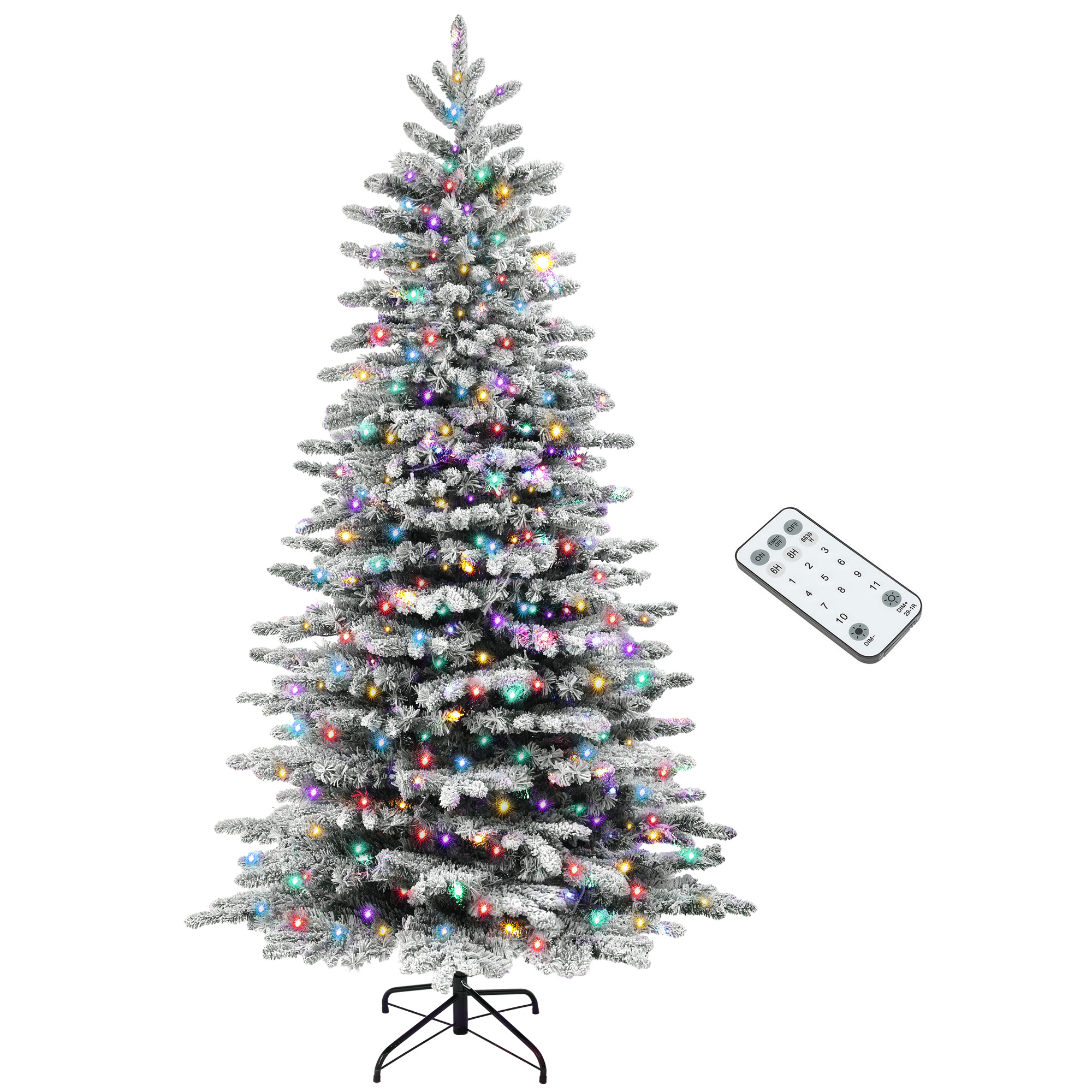 HOMCOM 7.5ft Snow Flocked Artificial Christmas Tree, Pre-Lit Christmas Tree with 500 LED Lights and 1264 Branch Tips, Green