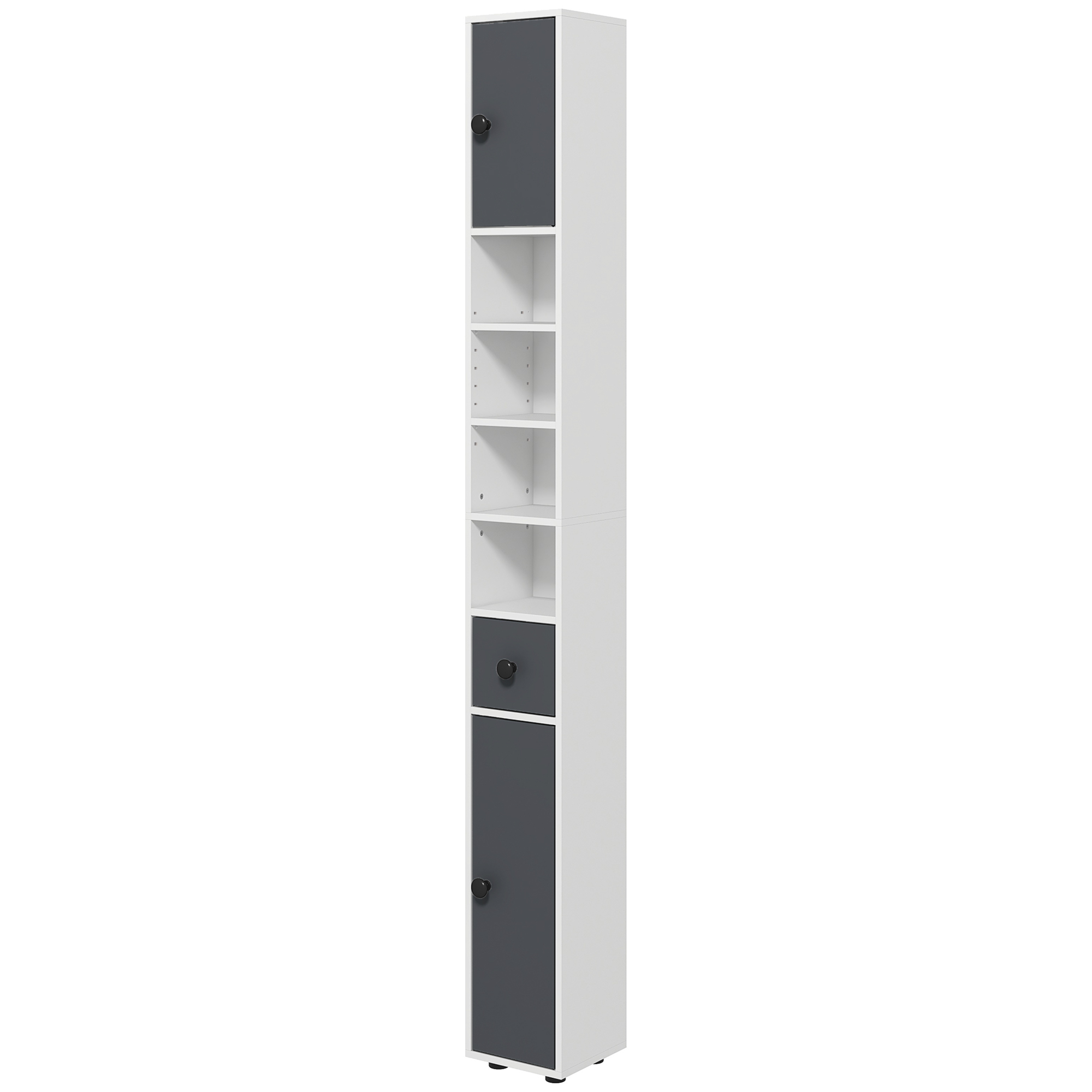 kleankin 71 Small Bathroom Storage Cabinet, Narrow Toilet Paper Cabinet with Open Shelves, 2 Cabinets, Adjustable Shelves, Gray
