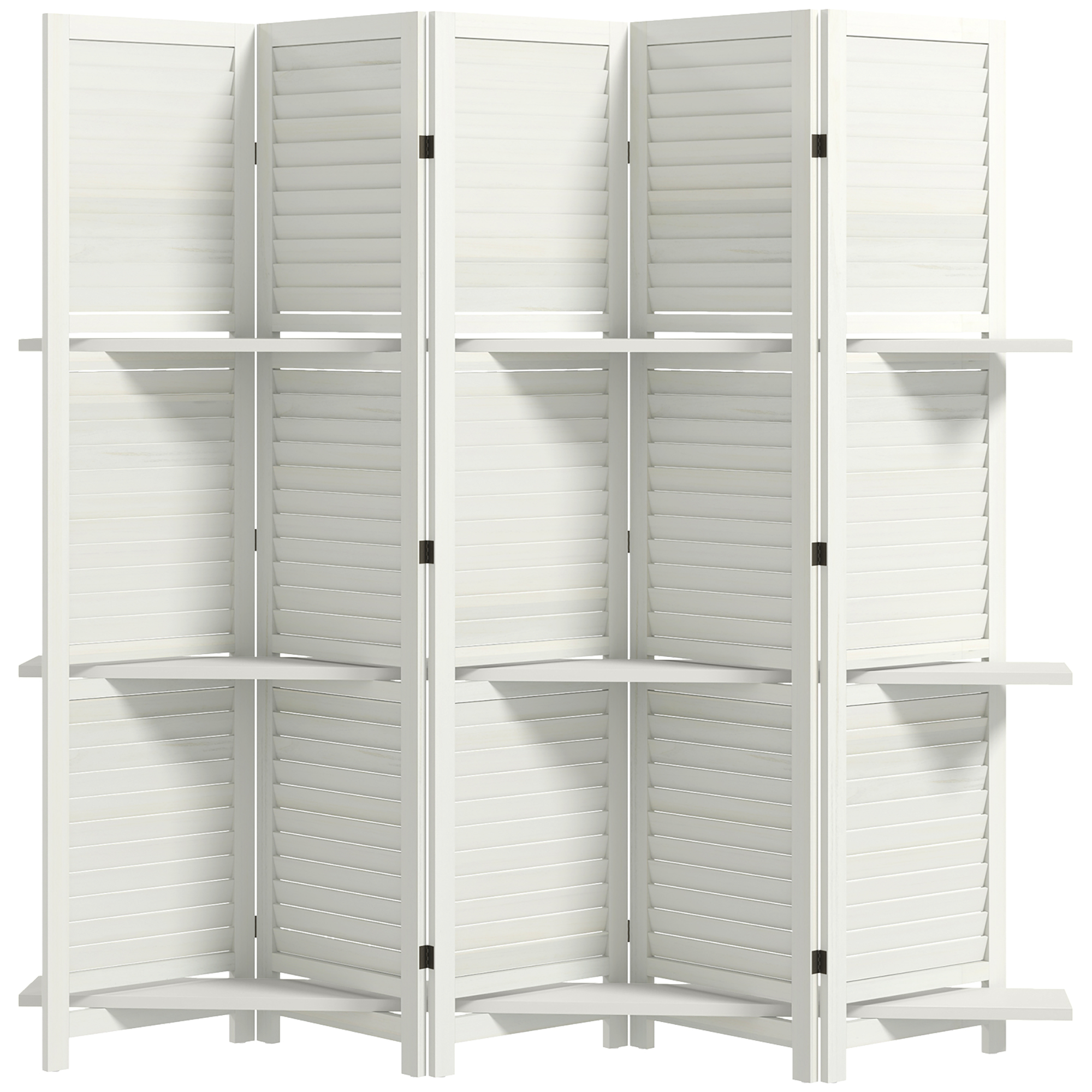 HOMCOM 5 Panel 67 Tall Wood Privacy Screen Room Divider with 3 Shelves and Folding Storage for Bedroom, White