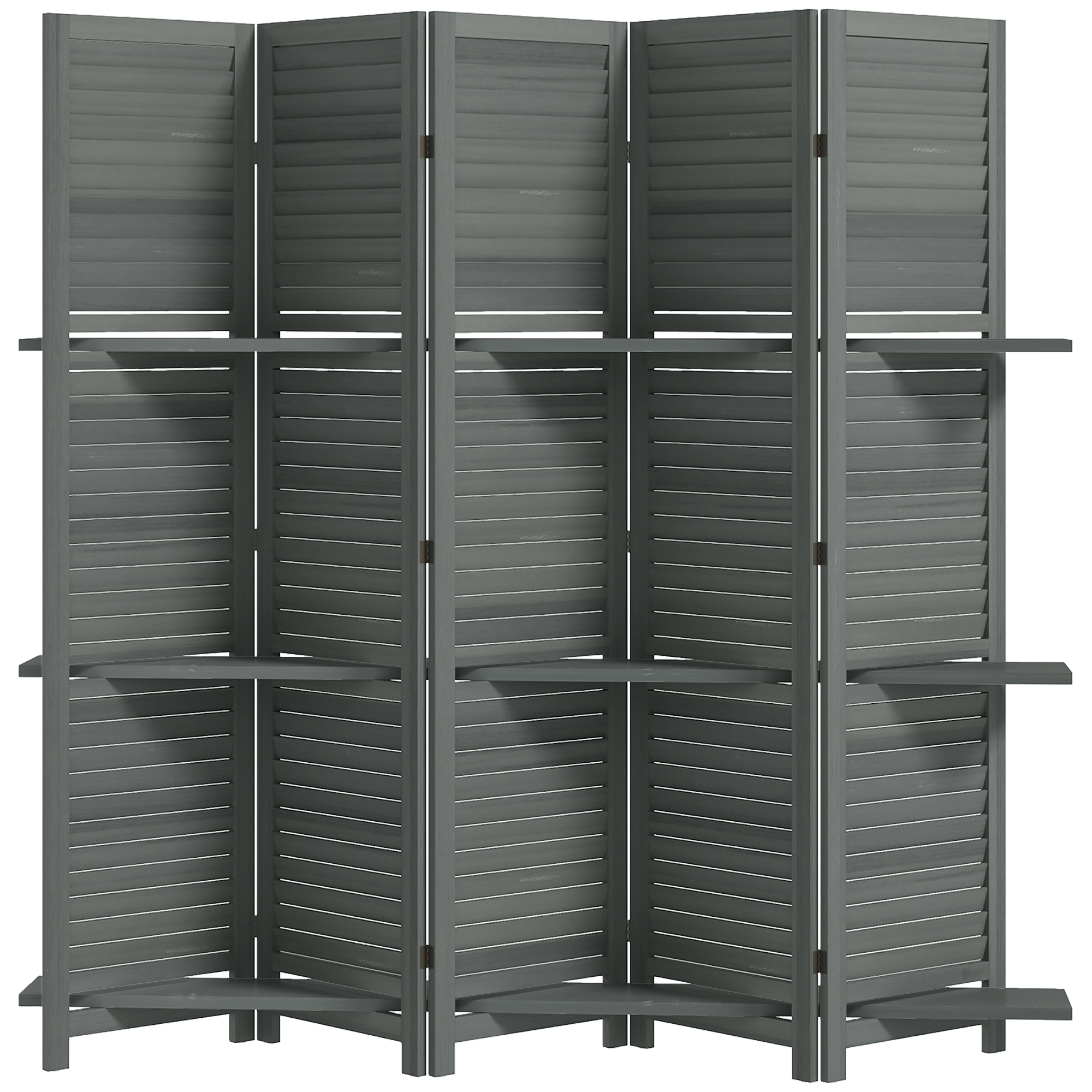 HOMCOM 5 Panel 67 Tall Wood Privacy Screen Room Divider with 3 Shelves and Folding Storage for Bedroom, Gray