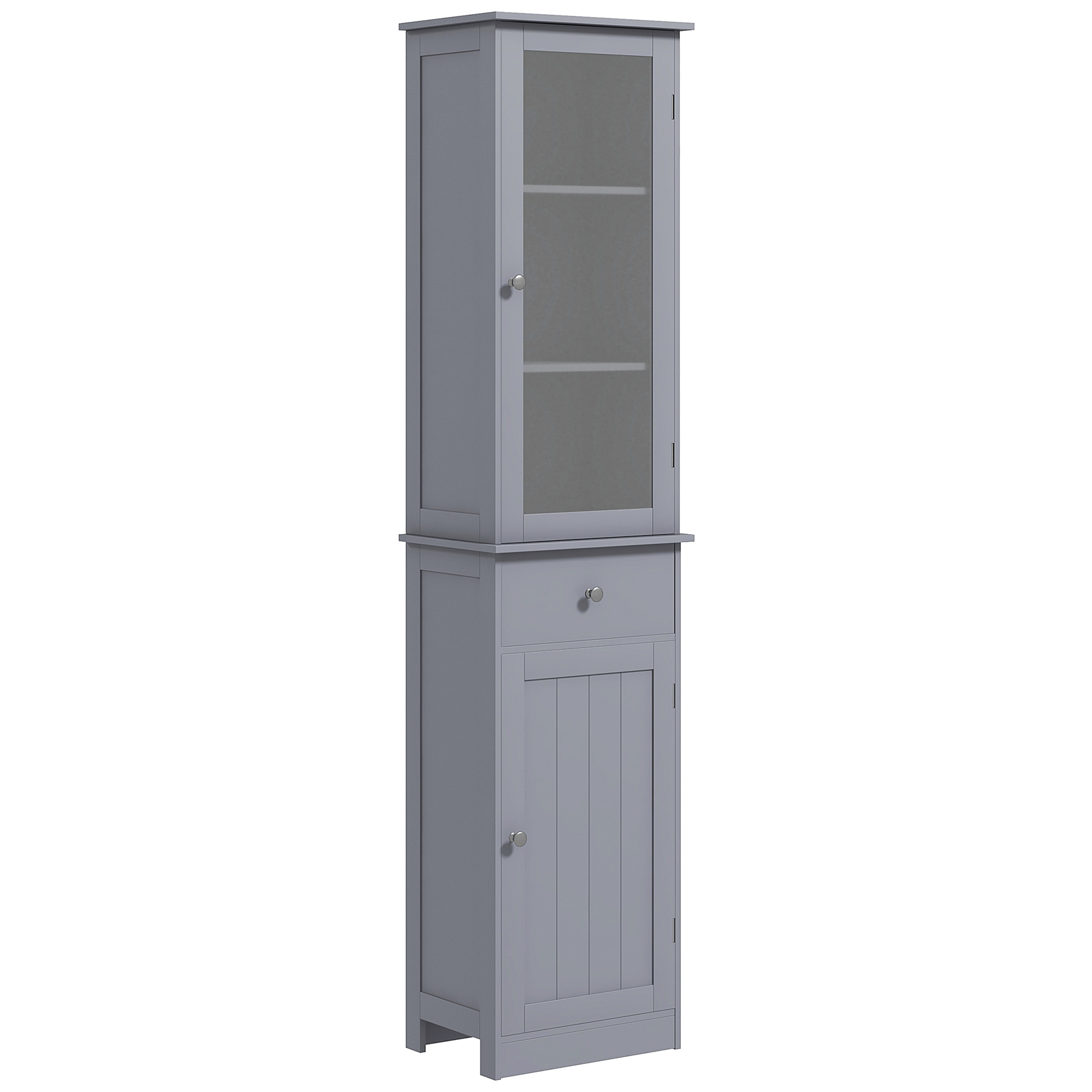 kleankin Tall Bathroom Cabinet, Narrow Storage Cabinet with Acrylic Door, Drawer and 3 Shelves, Gray