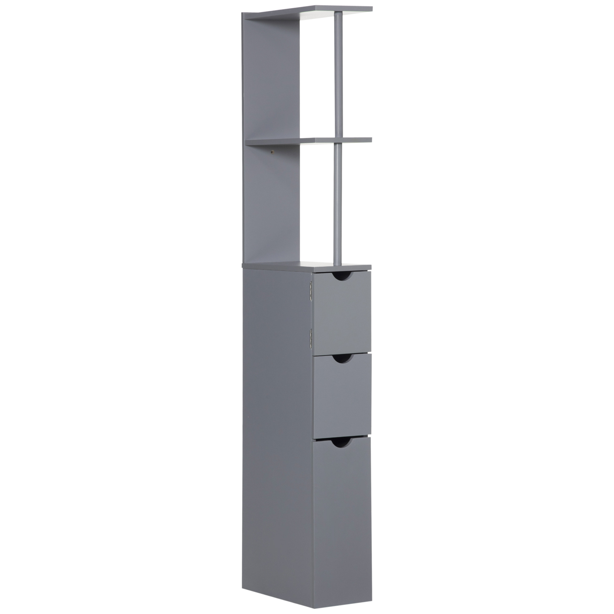 HOMCOM 54 Tall Bathroom Linen Tower, Freestanding Storage Cabinet with 2-Tier Shelf &amp; Drawers, Narrow Organizer, Gray | Aosom.com