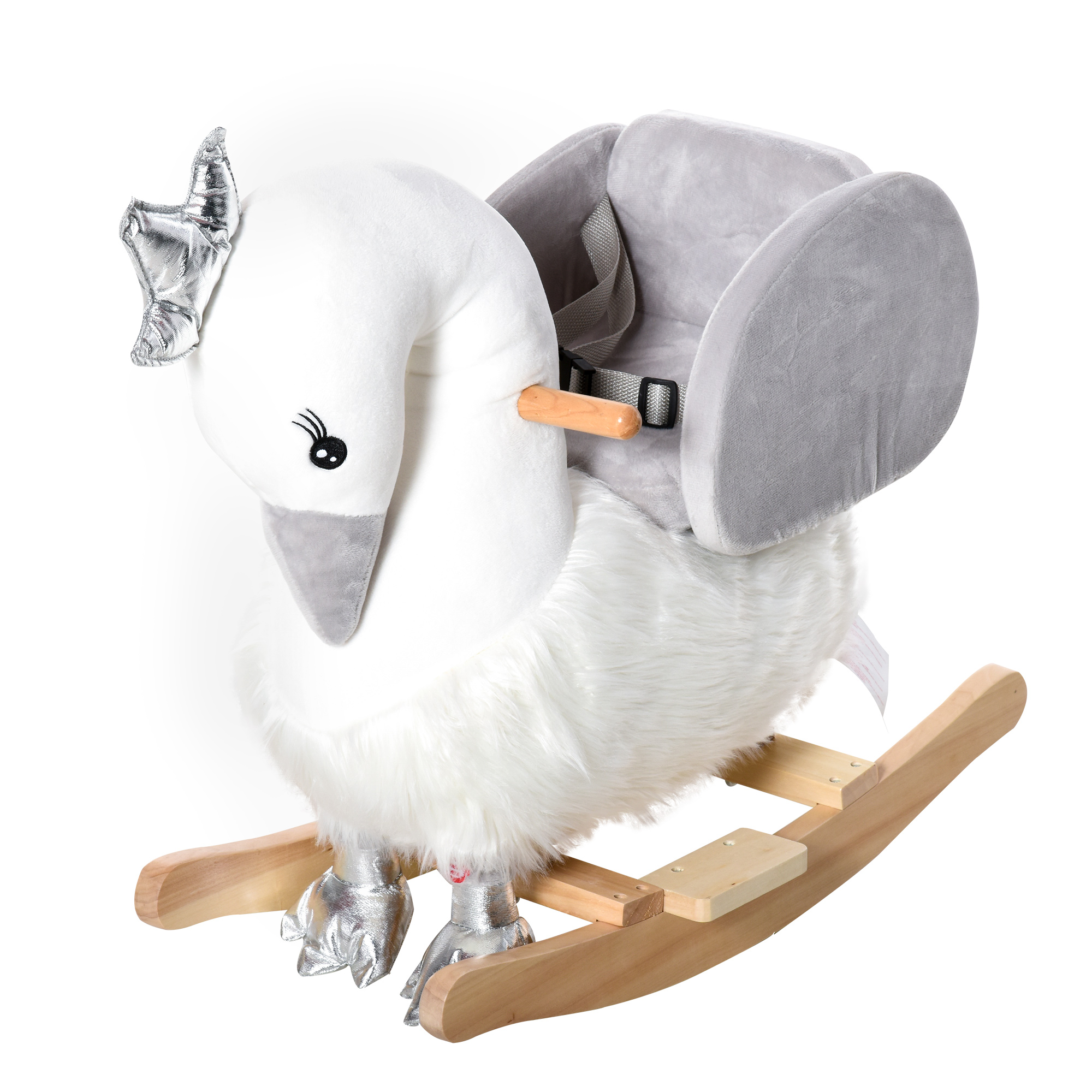 Qaba Kids Ride on Horse Swan Rocker with Sound, Plush Seat, Wooden Base, Safety Belt, for Toddlers 18-36 months, White | Aosom.com