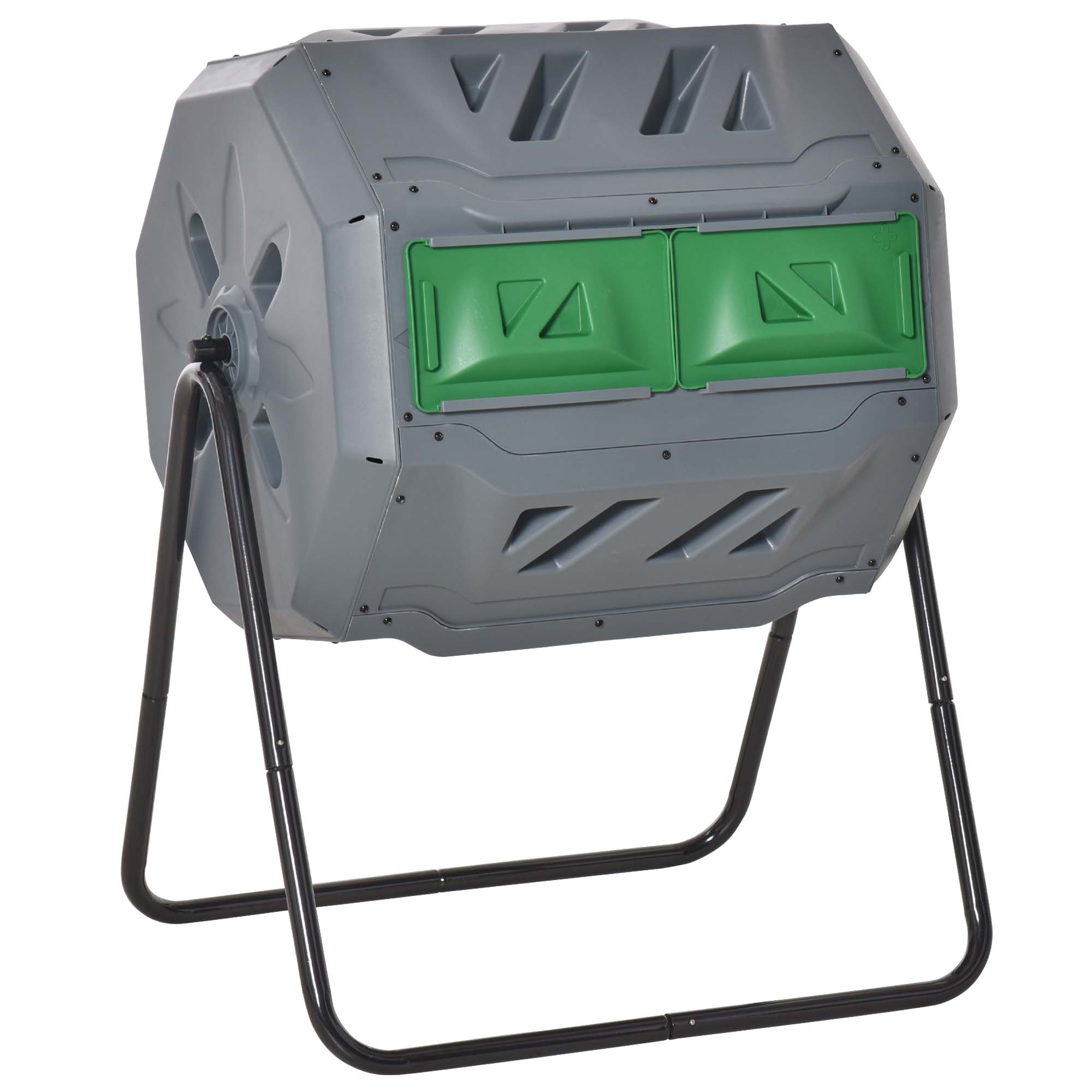 Outsunny Tumbling Compost Bin Outdoor 360Â° Dual Chamber Rotating Composter 43 Gallon, Light Gray