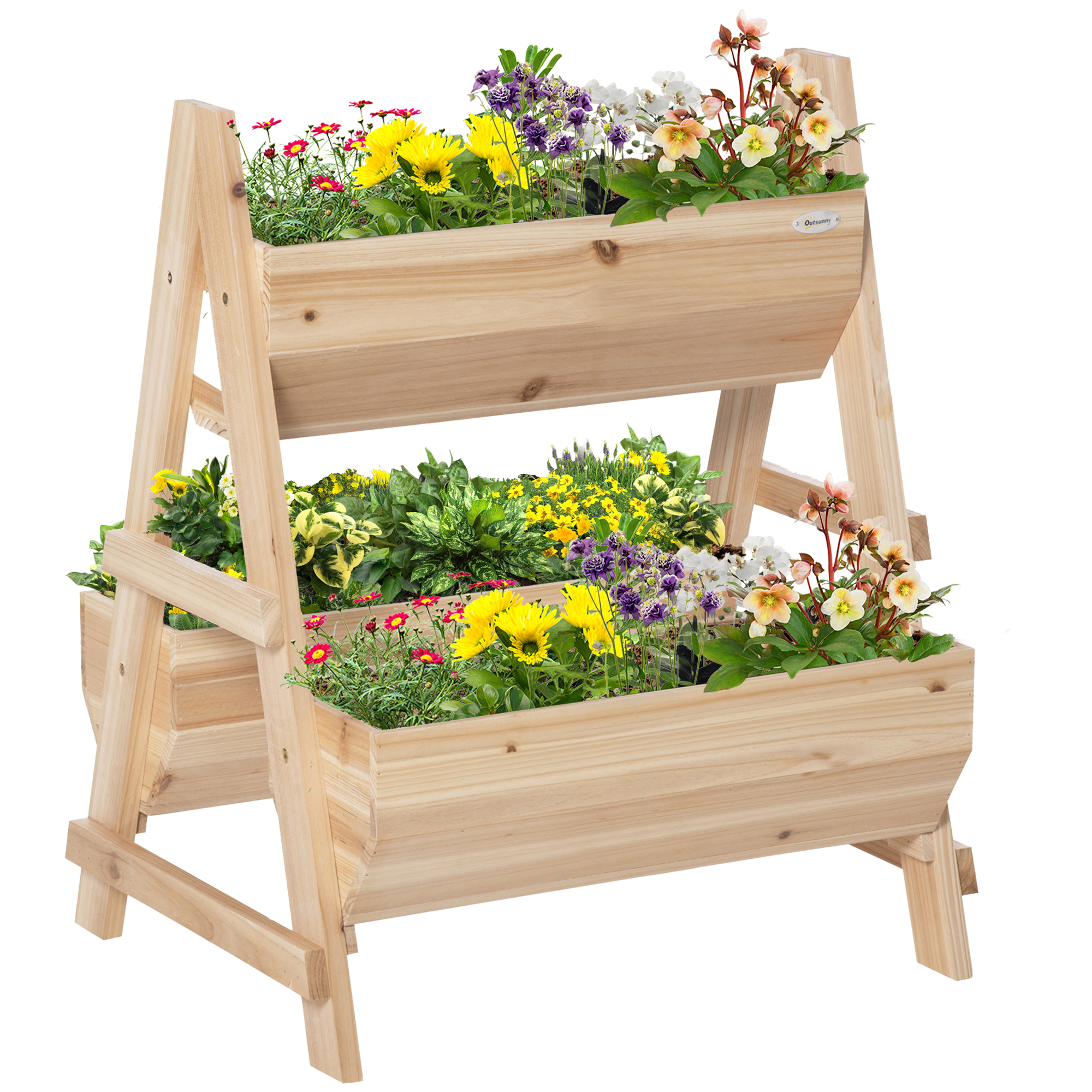 Outsunny 2-Tier Raised Garden Bed with Stand, 26.75x22.75x31.75, Natural Wood for Vegetables, Herbs, Flowers | Aosom.com