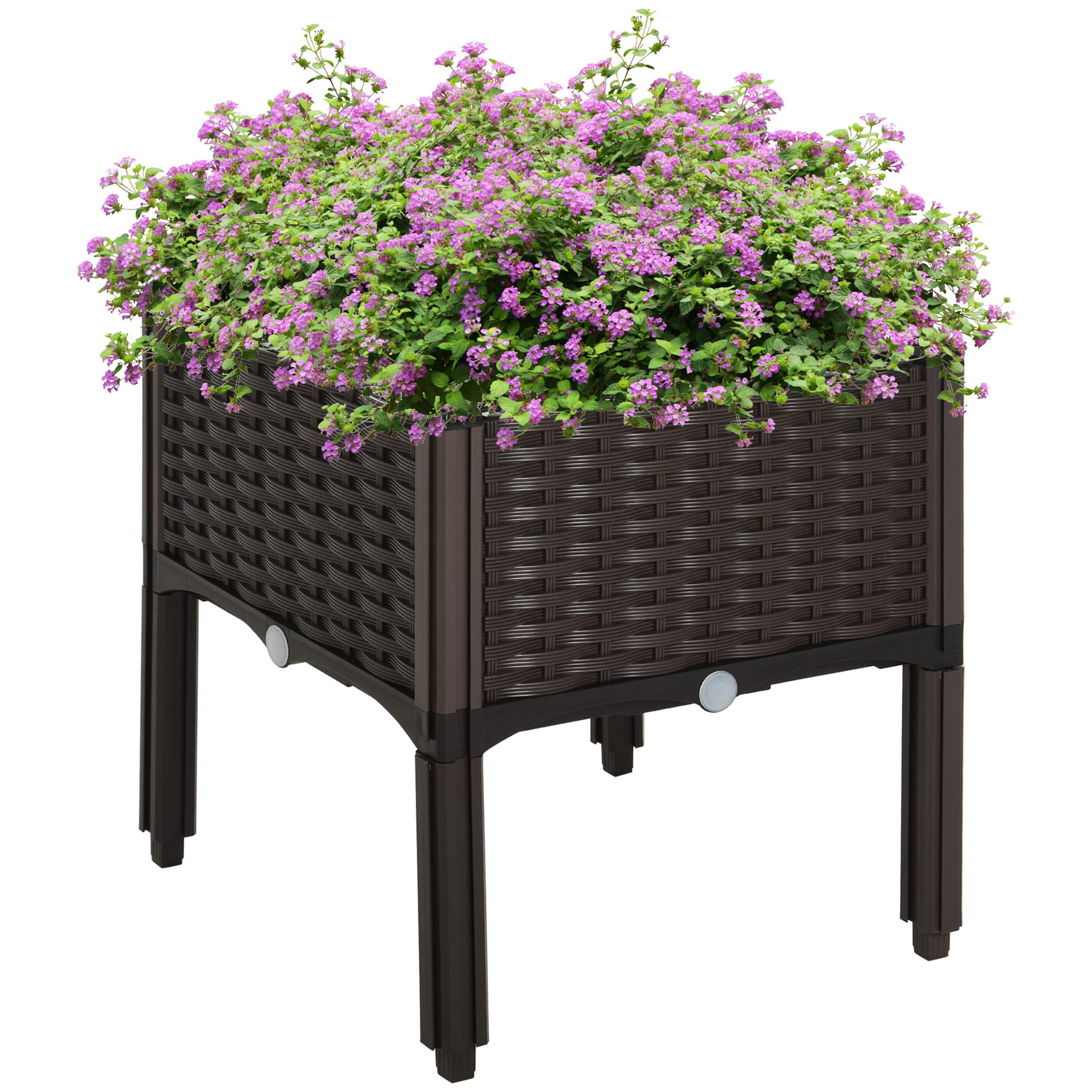 Outsunny Elevated Garden Bed, Brown Plastic 15x15, Self-Watering with Drainage DIY Kit | Aosom.com