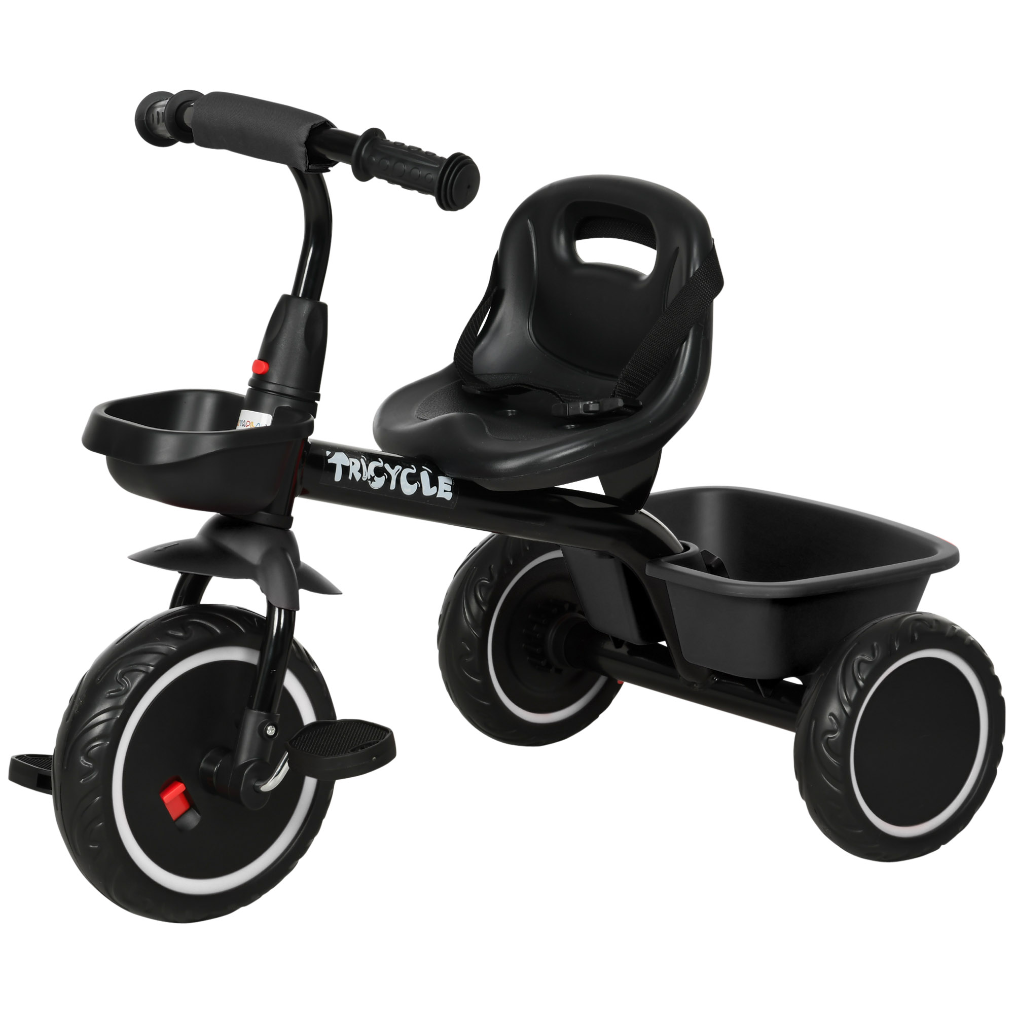 Qaba Tricycle for Toddlers Age 2-5 with Adjustable Seat, Storage Baskets, Black