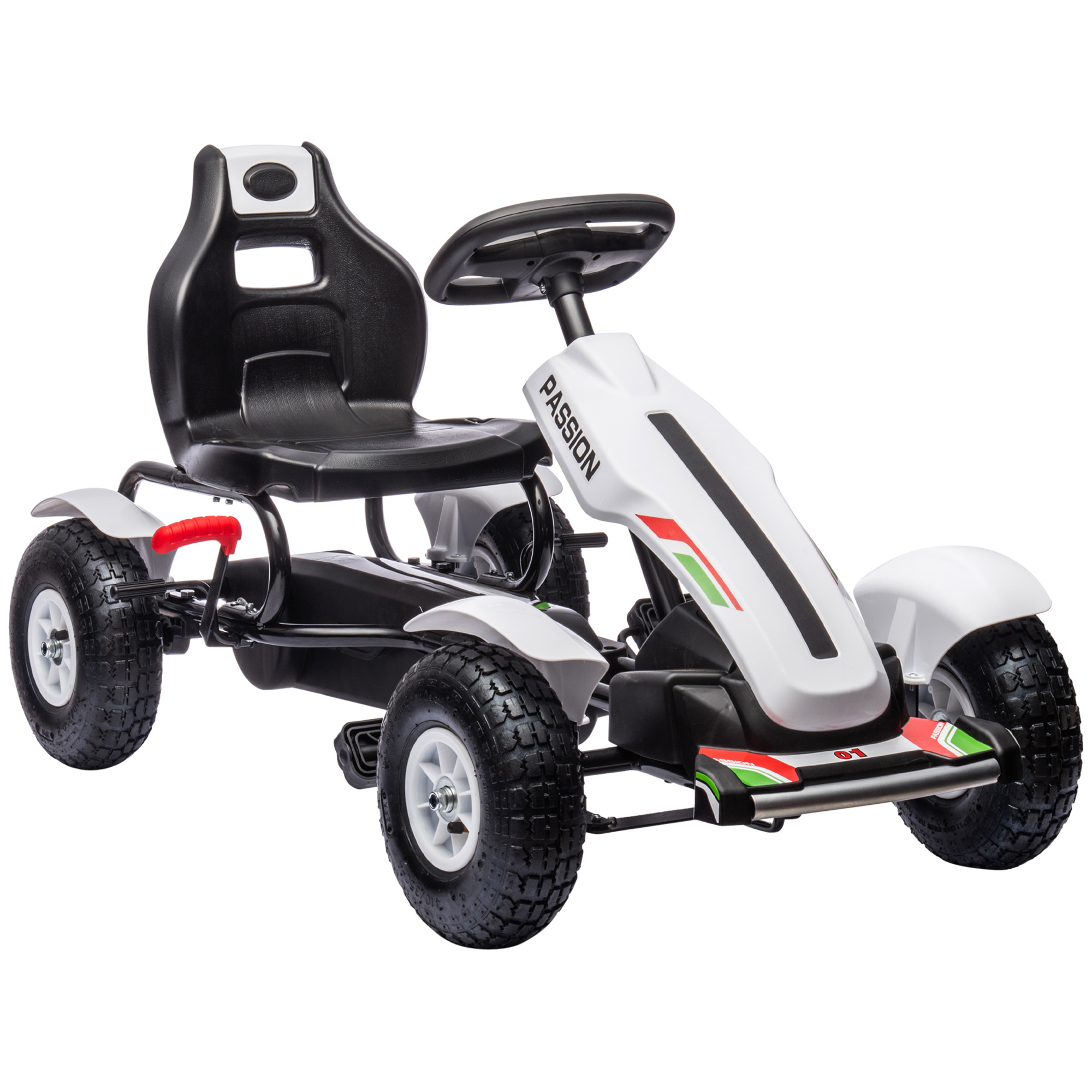 Aosom Childrens White Go Kart Pedal Ride-On Toy with Adjustable Seat Sharp Handling Handbrake Non-Slip Rubber Wheels | Aosom.com