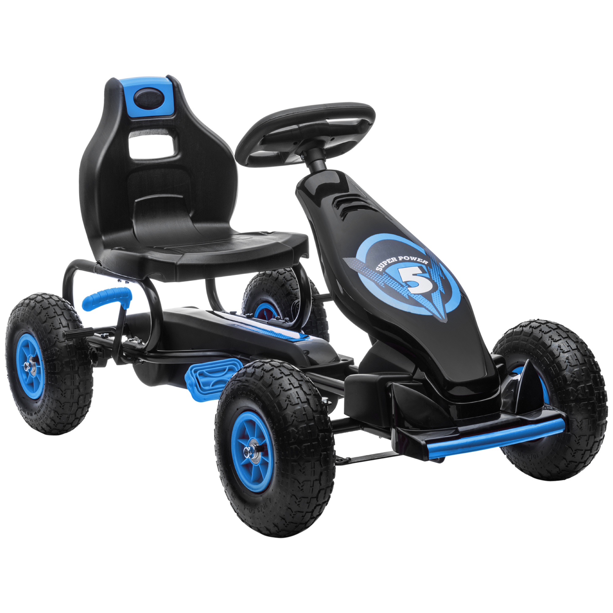 Aosom Outdoor Pedal Go Kart for Kids with Adjustable Seat, Anti-Slip Wheels, Suspension, Hand Brake, Blue | Aosom.com