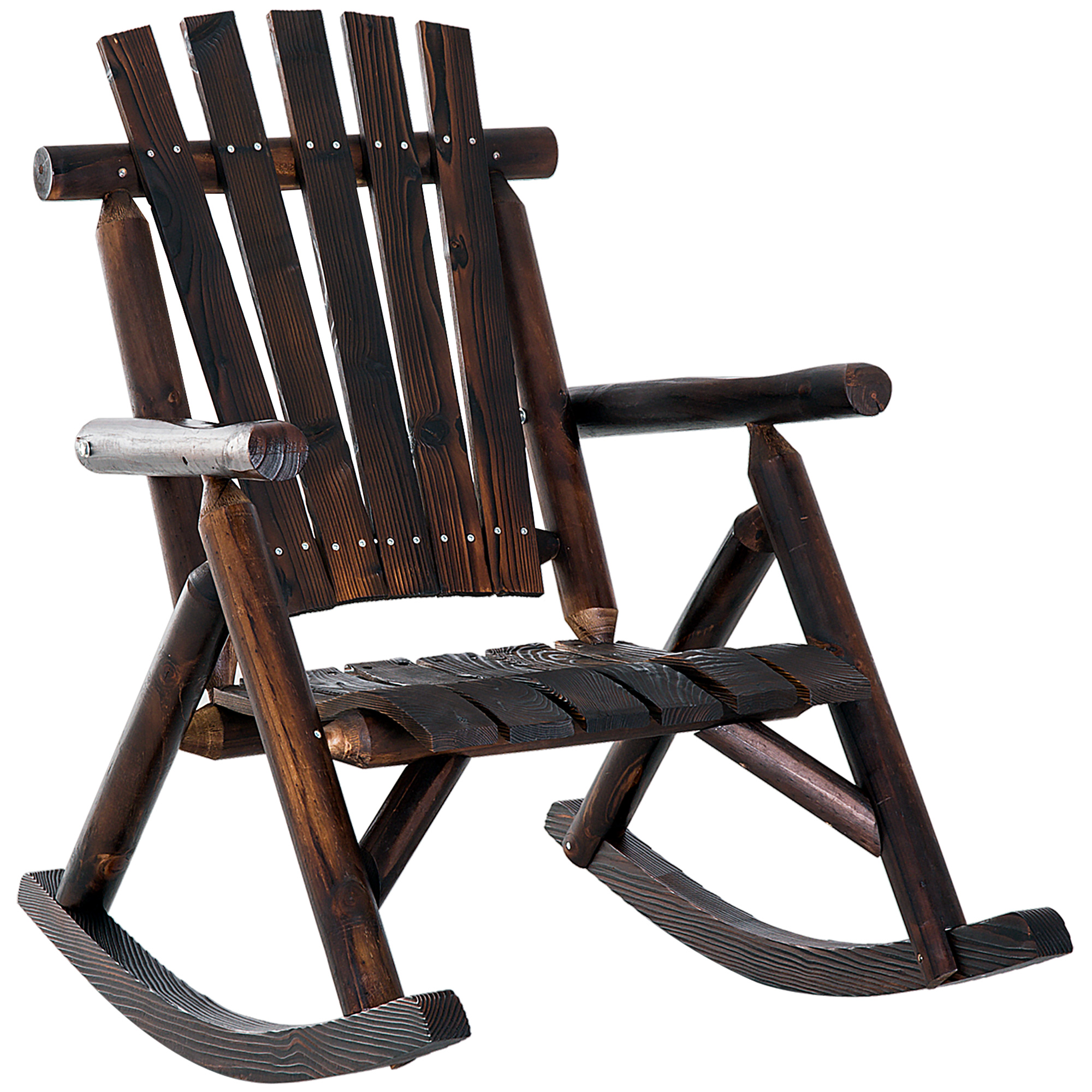 Outsunny Rustic Wooden Rocking Chair Adirondack Log Rocker Slatted for Patio Lawn Carbonized Color | Aosom.com