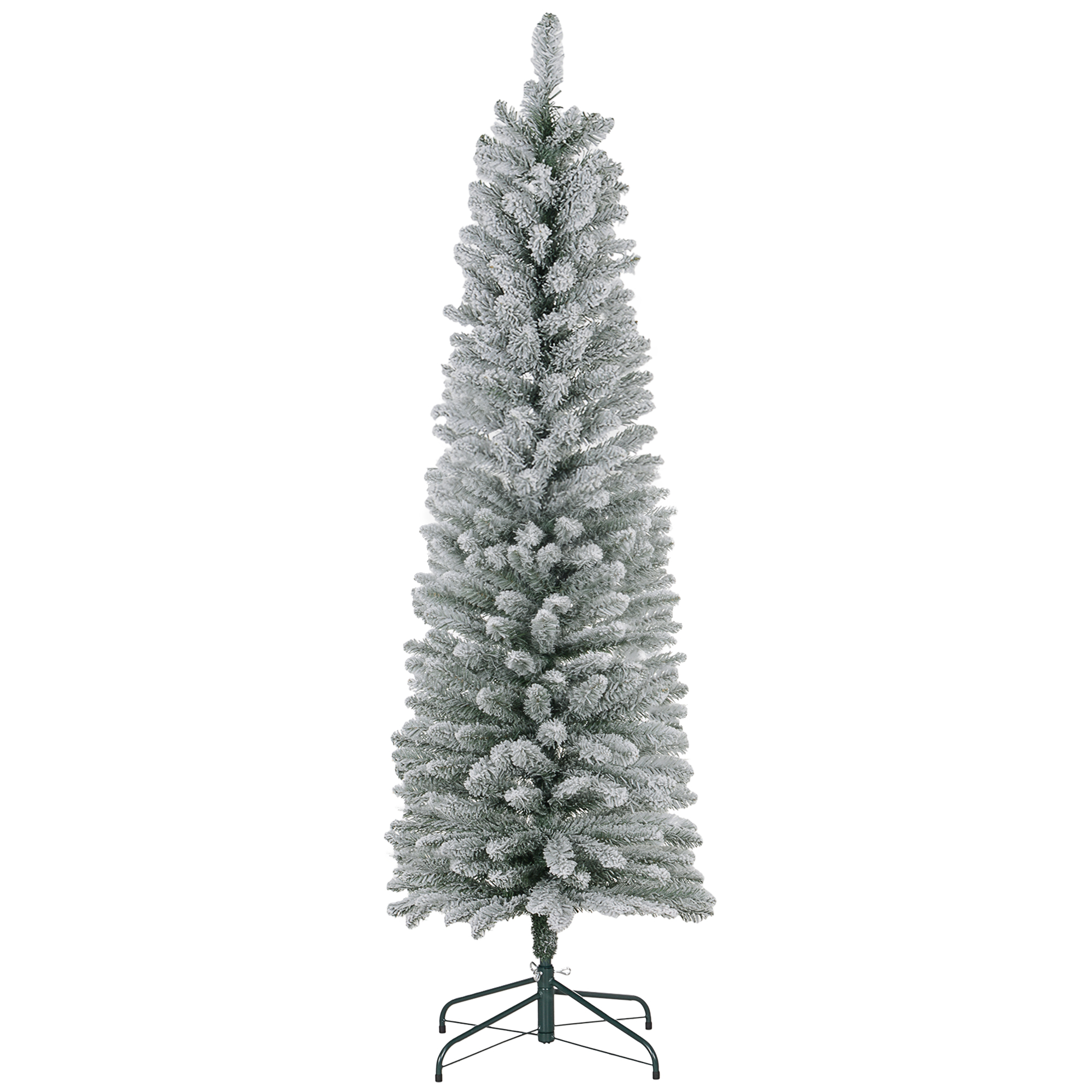 HOMCOM 6ft Artificial Christmas Tree, Snow Flocked Branches, Metal Base, Pencil Xmas Tree | Aosom.com