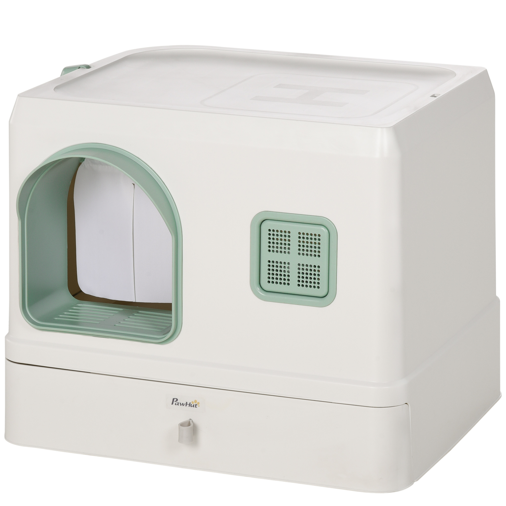 PawHut Cat Litter Box with Scoop, Deodorants, Front Entrance, Drawer Pan, 20 x 16 x 16, White | Aosom.com