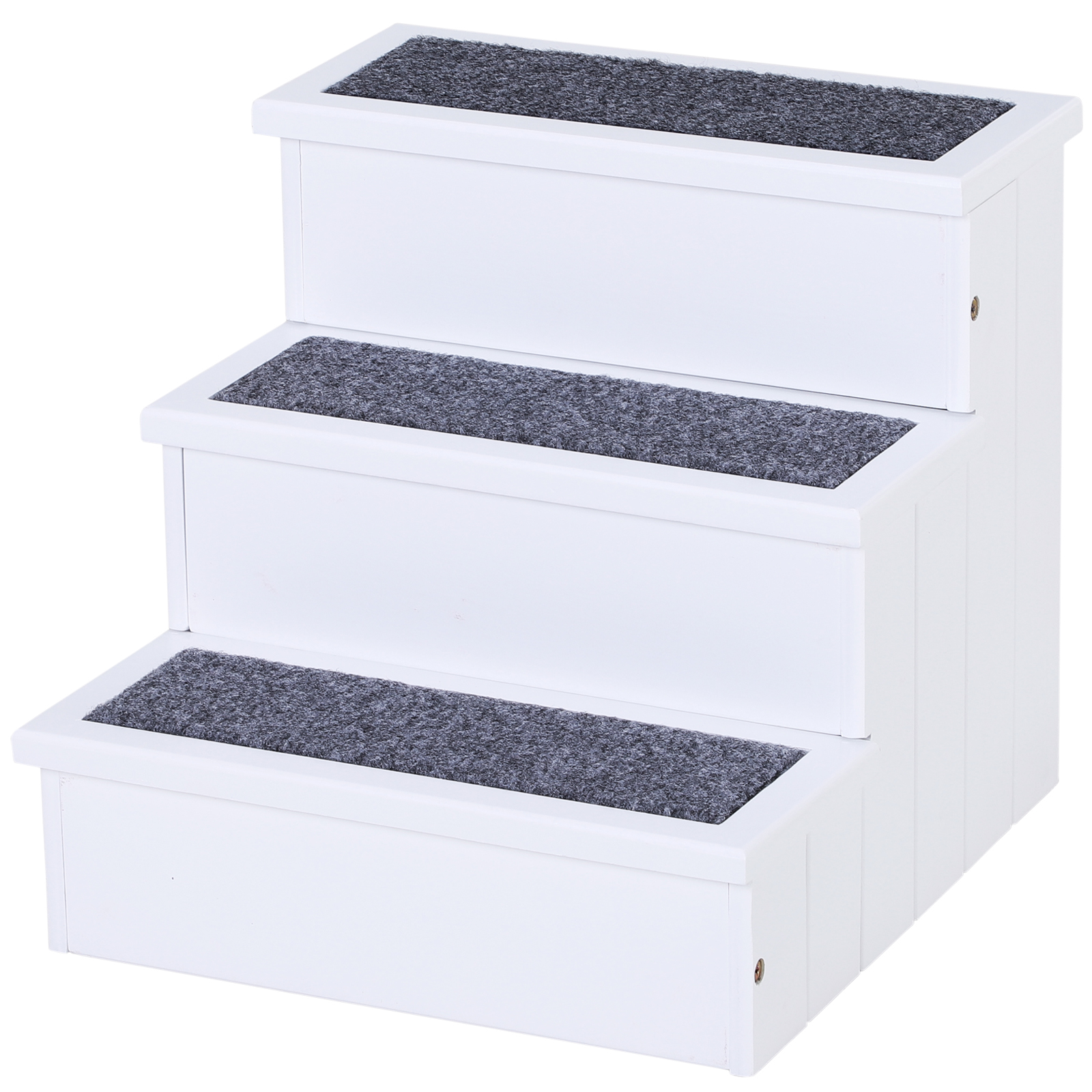 PawHut 3 Step Pet Stairs Wooden Carpeted Non Slip Ramp for Cats Small Dogs White | Aosom.com