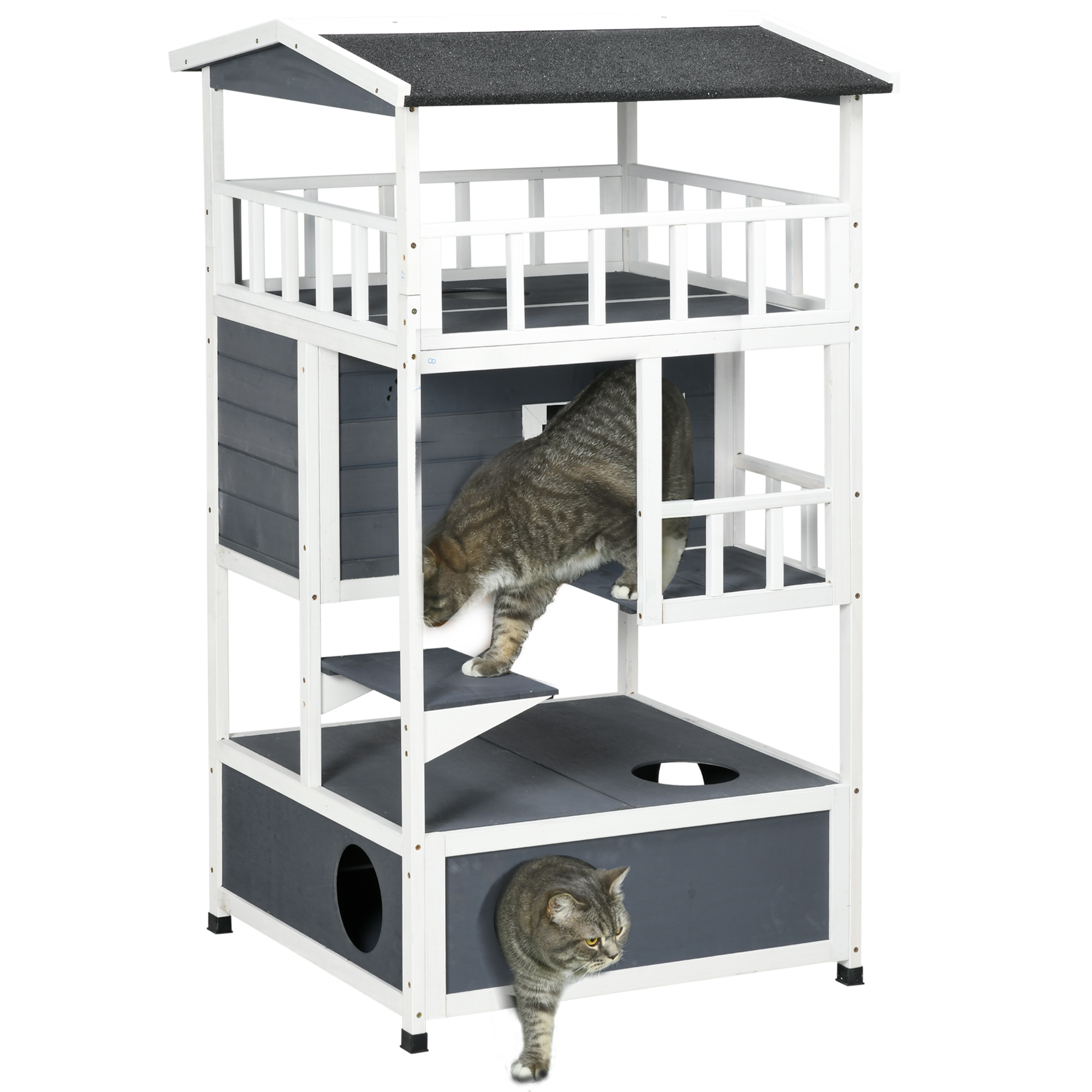 PawHut Solid Wood 4-Floor Cat Condo with Litter Box Space Multi-Level Cat Villa | Aosom.com