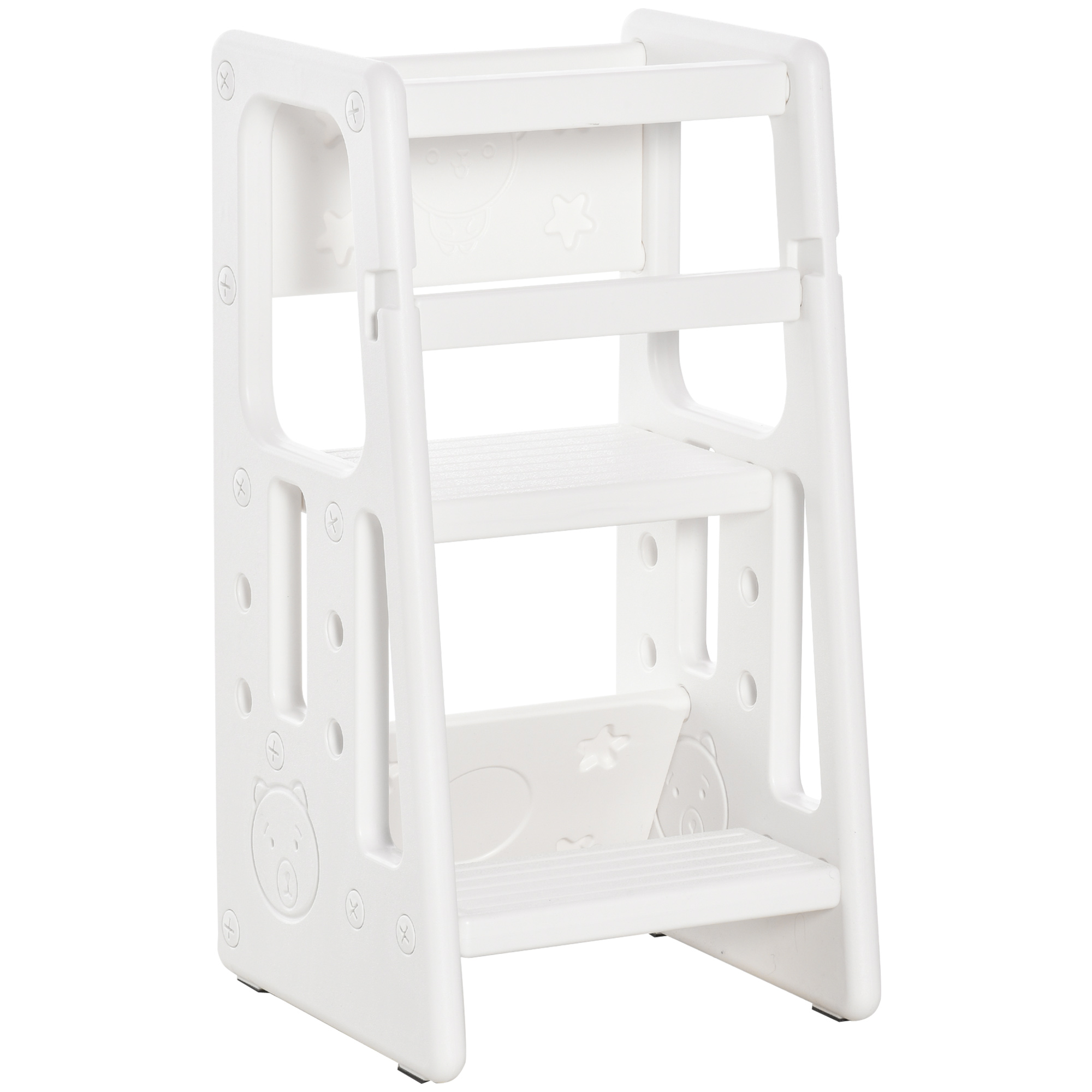 Qaba Toddler Tower with Adjustable Platform, White Kitchen Stool Helper with Anti-slip Mat for Kitchen, Bathroom &amp; Bedroom | Aosom.com