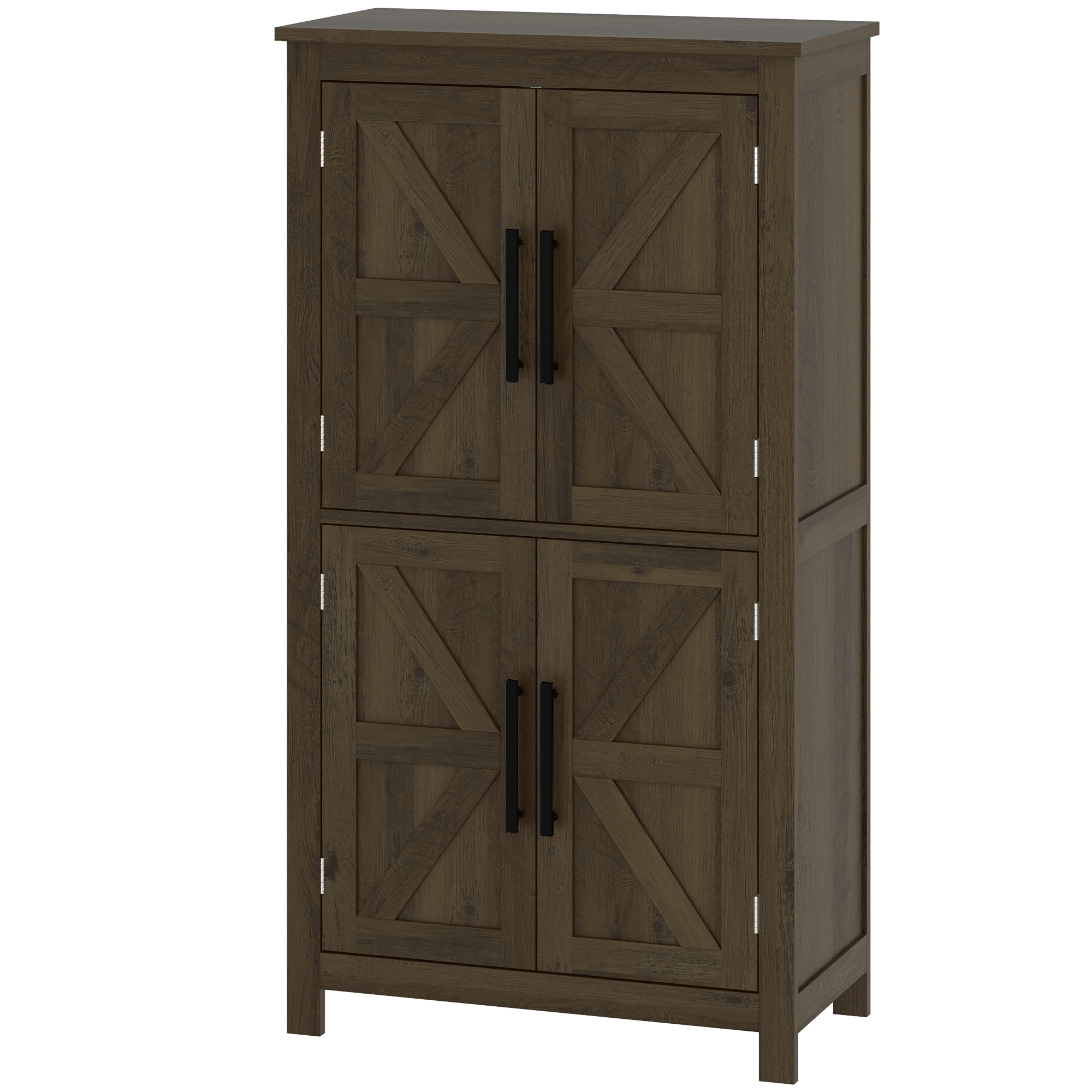 HOMCOM Bathroom Floor Storage Cabinet, Farmhouse Bathroom Cabinet with 4 Doors and Adjustable Shelf, Brown