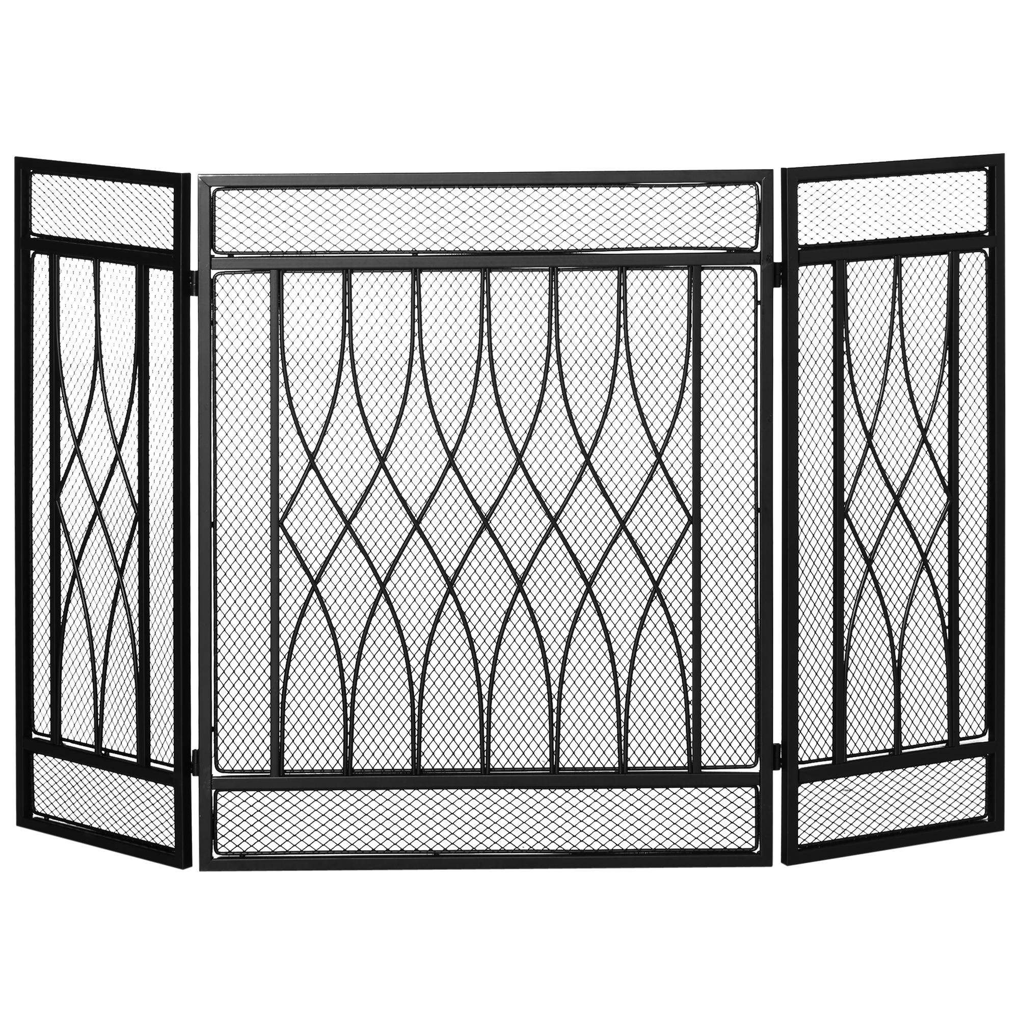 HOMCOM 3-Panel Folding Fireplace Screen, Metal Mesh Fire Spark Guard for Wood Burning, 49.5 x 31.5, Black