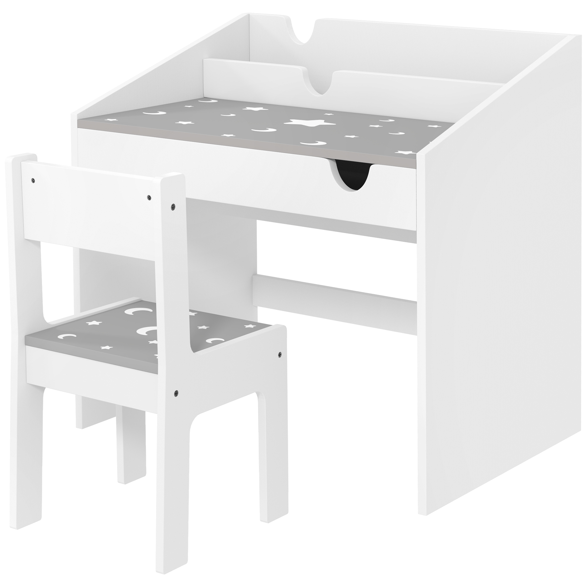 Qaba Kids Study Desk with Storage, Kids Desk and Chair Set for Bedroom &amp; Study Room, Aged 3-6 Years, Gray