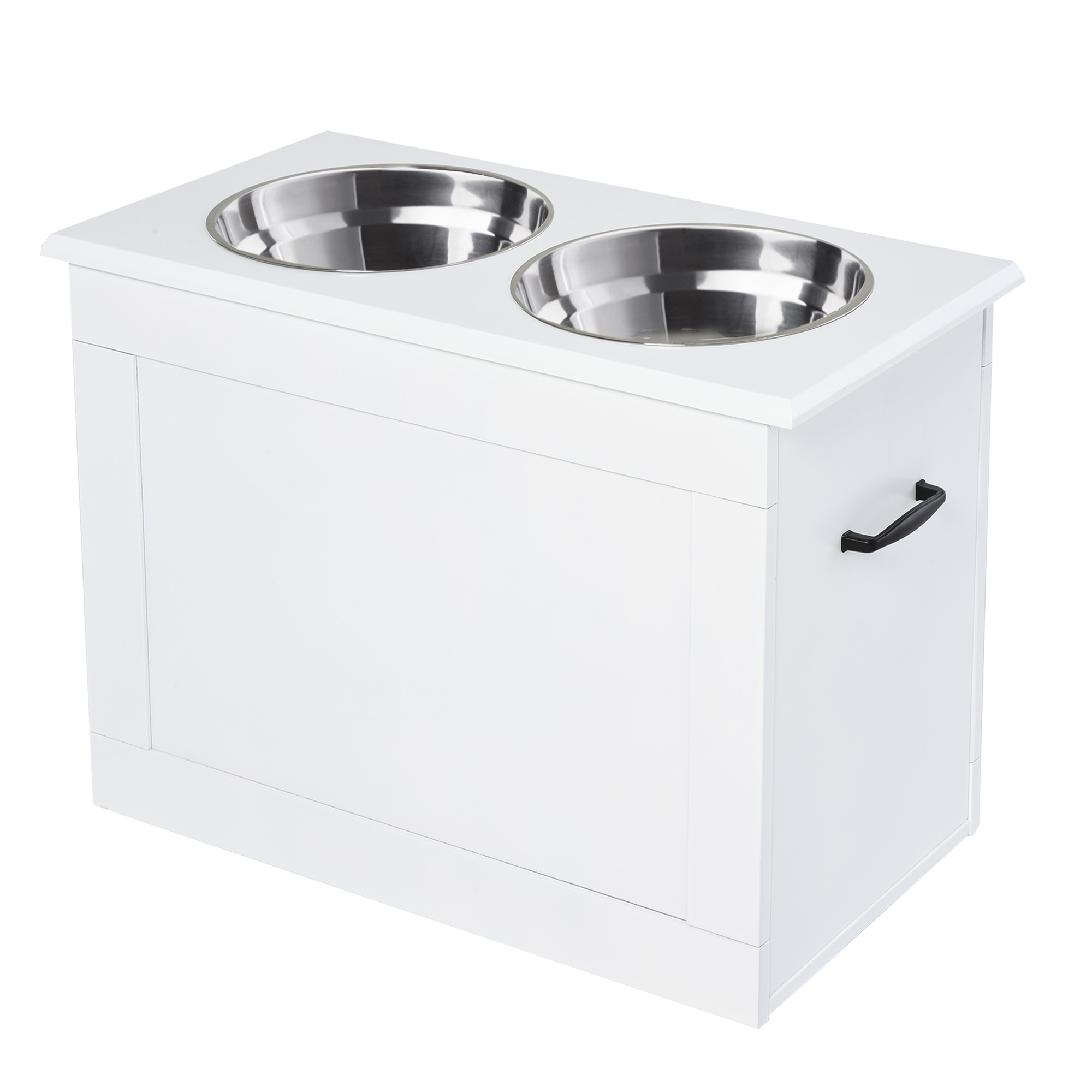 PawHut White Raised Pet Dining Station with Food Storage and Steel Bowls for Big Pups | Aosom.com