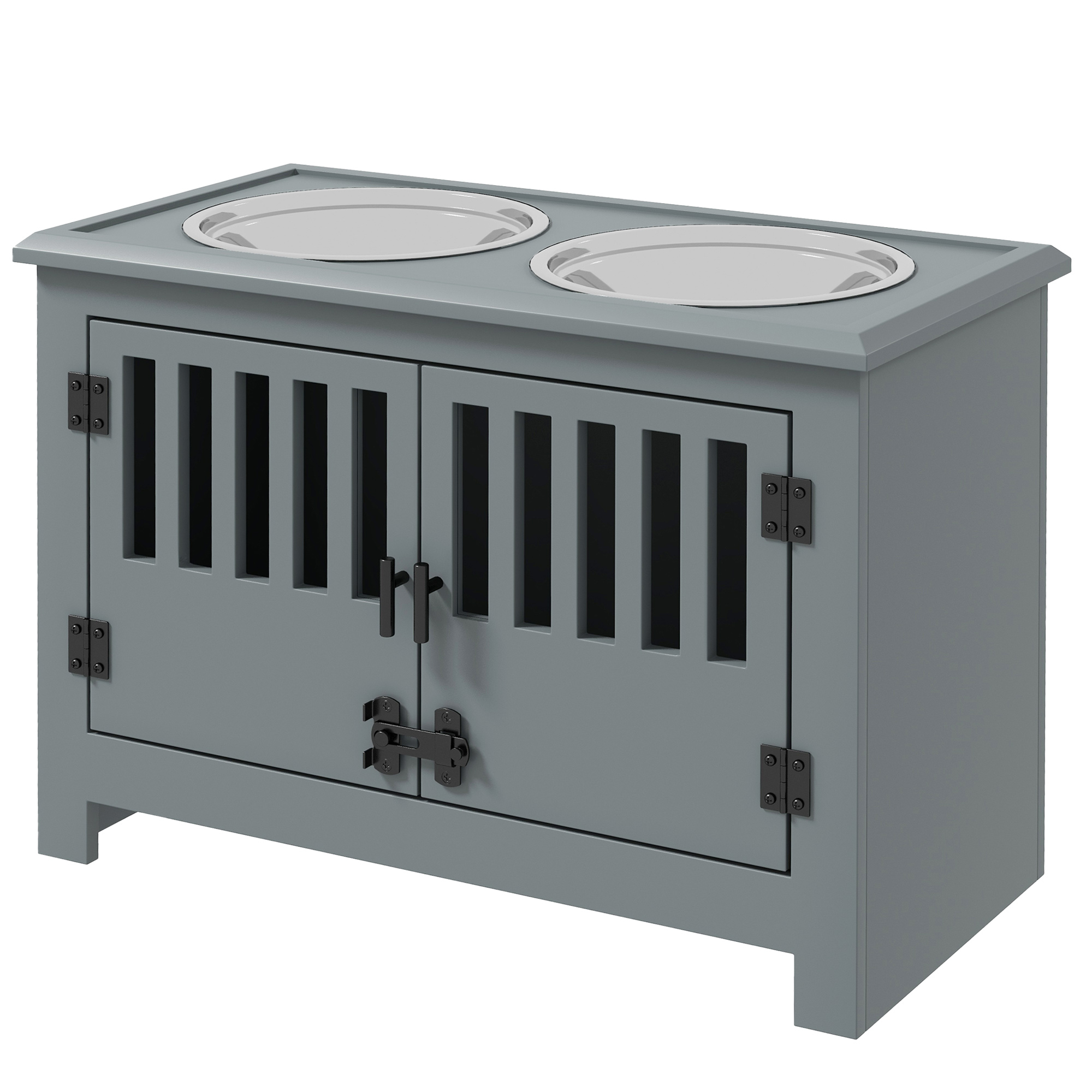 PawHut Pet Food Storage Cabinet with Bowls Raised Dog Feeding Station Gray | Aosom.com