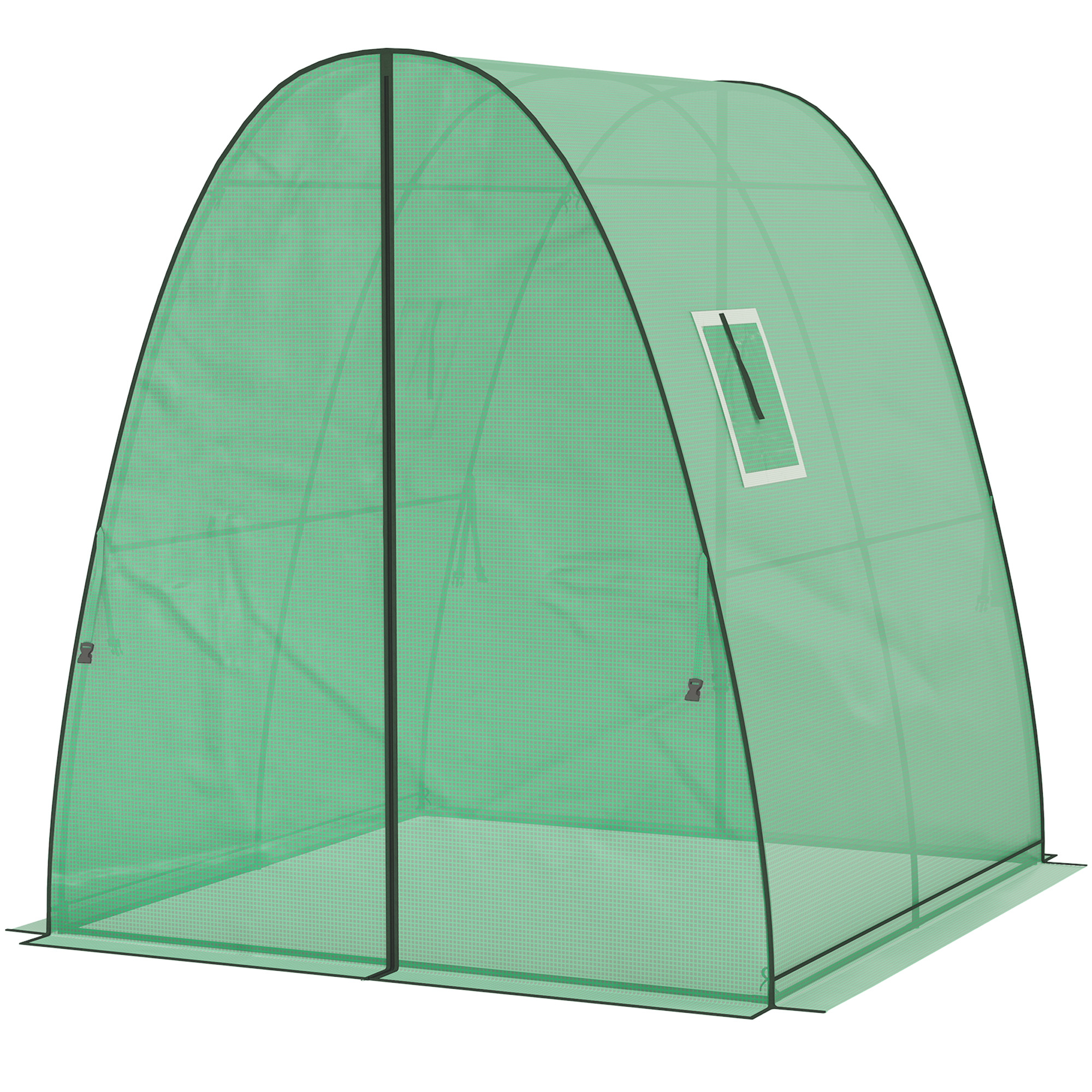 Outsunny Tunnel Hoop House Greenhouse with Sandbags and Hemmed PE Cover, 2 Doors and Screen Windows, 6&#039; x 6&#039; x 6.6&#039;, Green