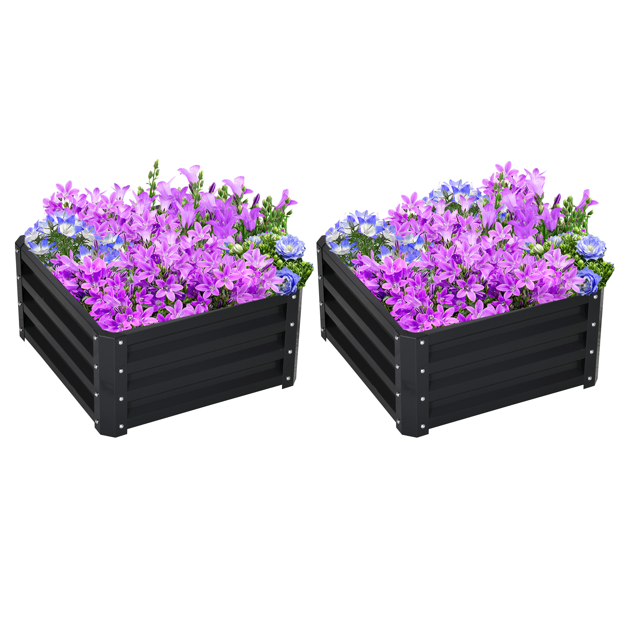 Outsunny Galvanized Raised Garden Bed, Set of 2 Metal Box with Open Bottom, All-Weather Frame, Rust-Resistant, Easy-to-assemble, Dark Gray | Aosom.com