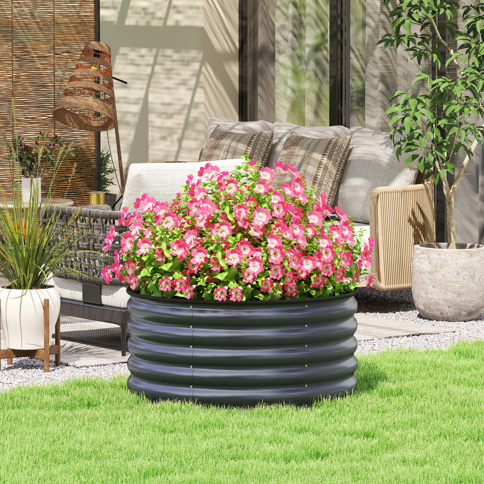 Outsunny Galvanized Raised Flower Bed, 3 x 3 x 1.5 ft Outdoor Metal Raised Bed with Safety Edging and Gloves, Dark Grey Aosom Canada