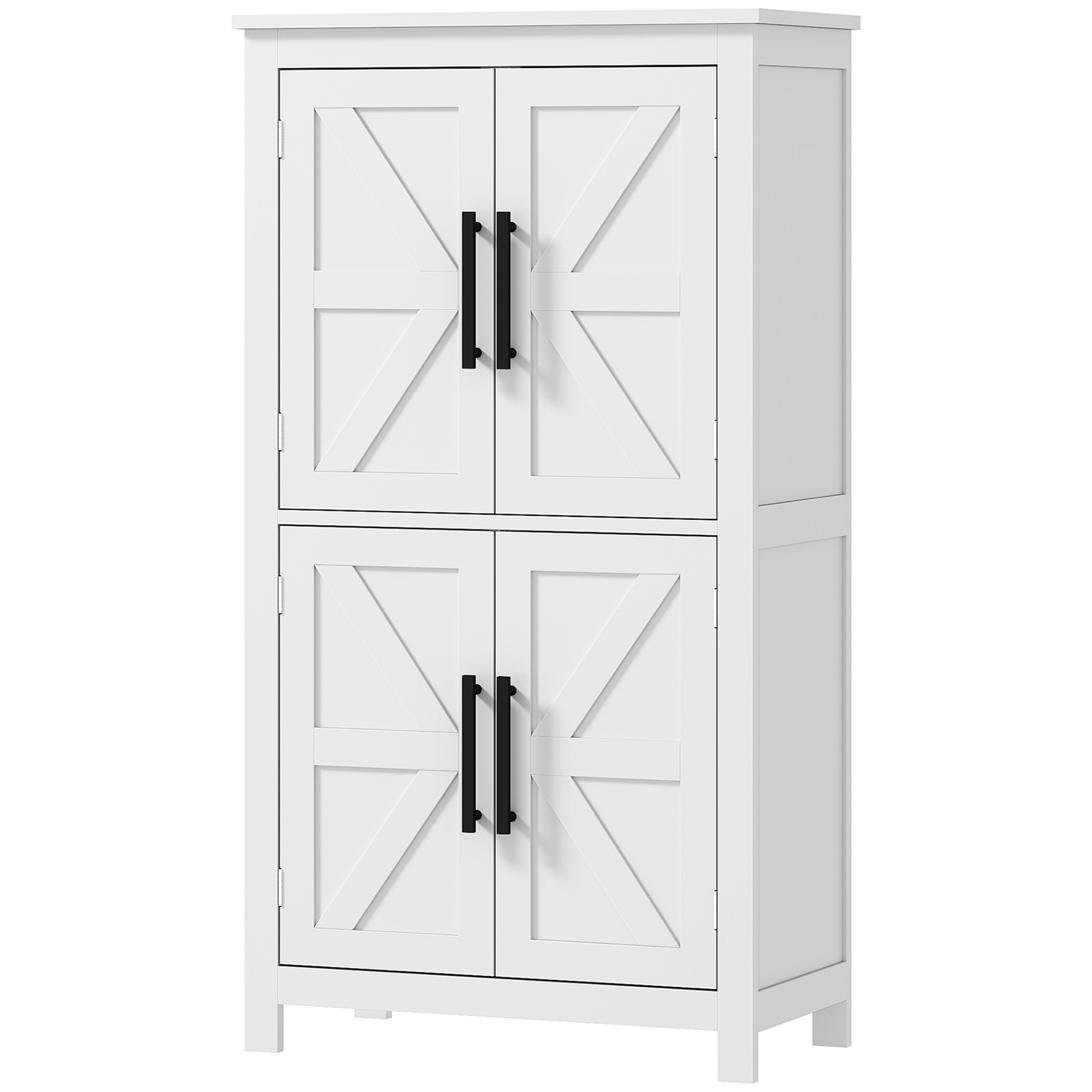 HOMCOM Bathroom Floor Storage Cabinet, Farmhouse Bathroom Cabinet with 4 Doors and Adjustable Shelf, White