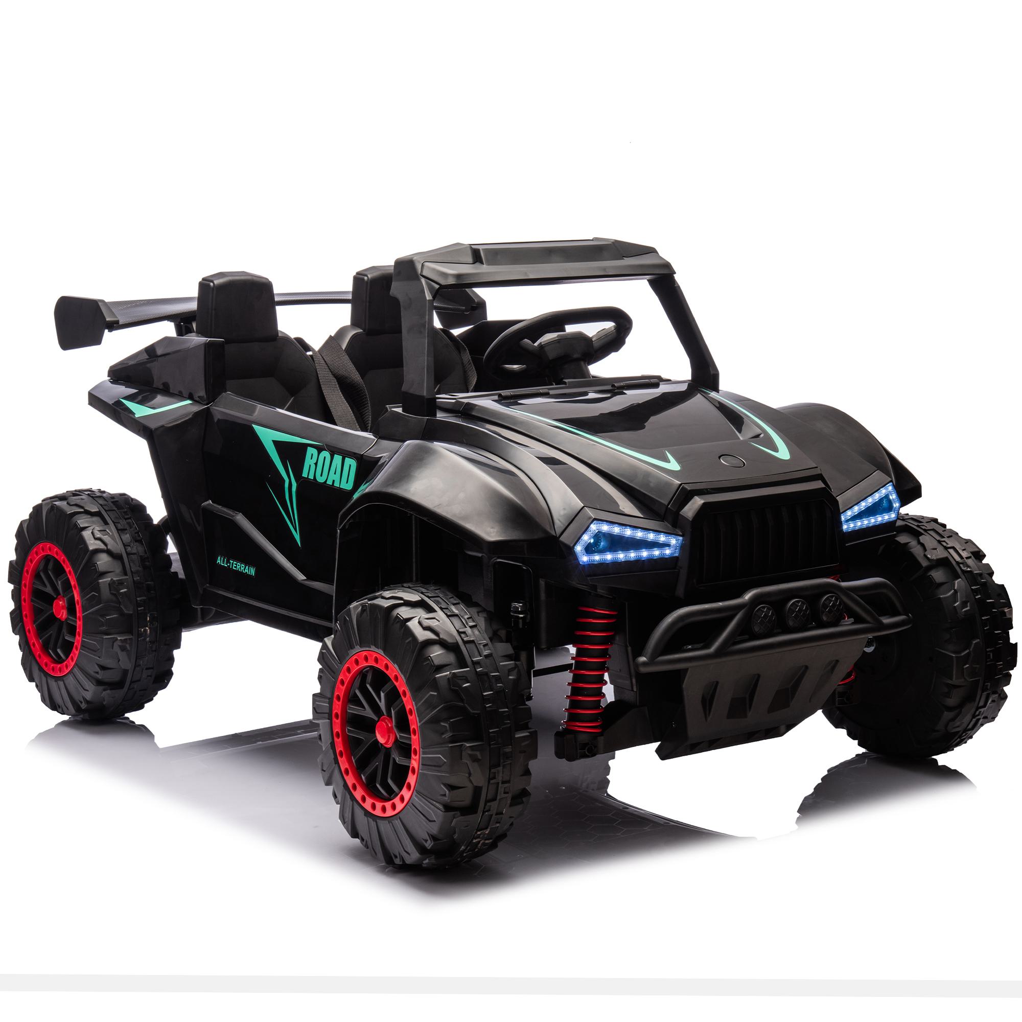 24V 2-Seater 4-Wheel Suspension Kids Police Car with Parent Control, Ride on Toys with Bluetooth, USB/TF, 47.5 L x 32.5 W x 25 H, Black | Aosom.com