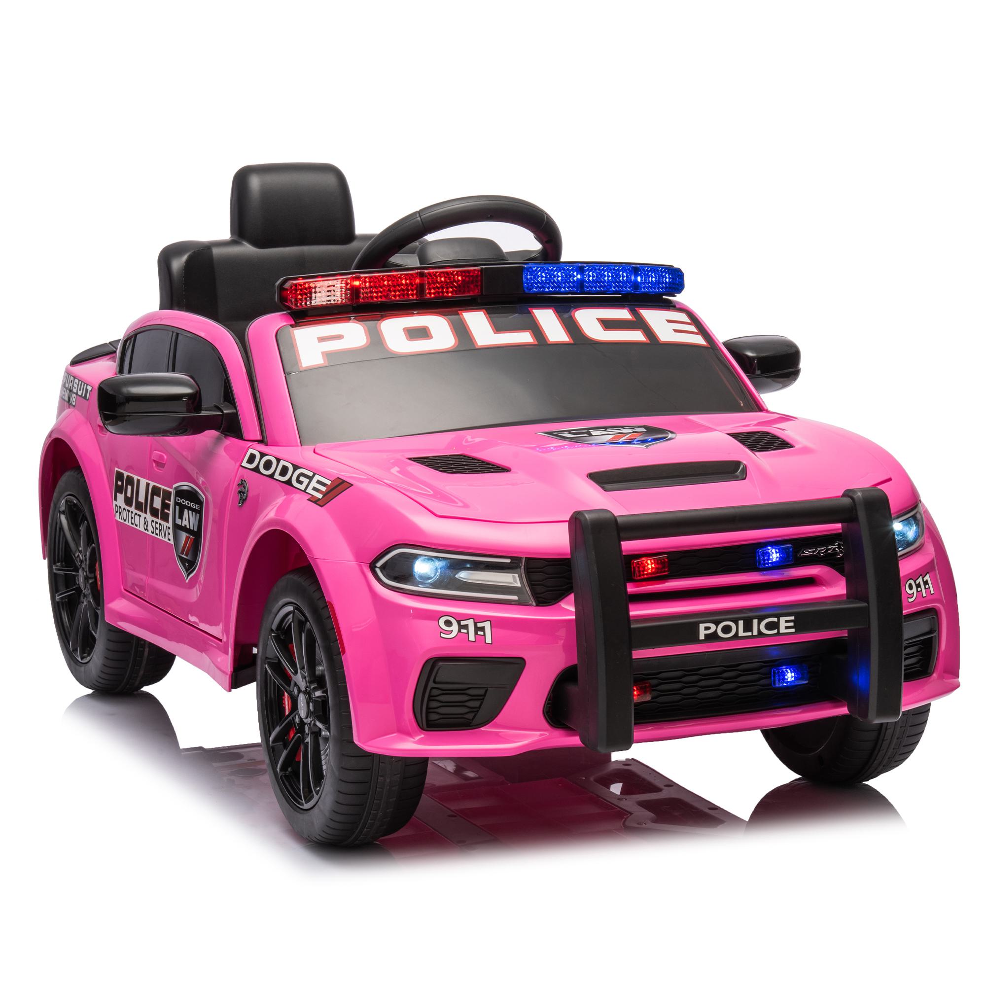 12V 4-Wheel Suspension Licensed Dodge Kids Police Car with Anti-Collision Bar, Ride on Toys with Alarm Lights, 42L x 27W x 19.5H, Pink | Aosom.com