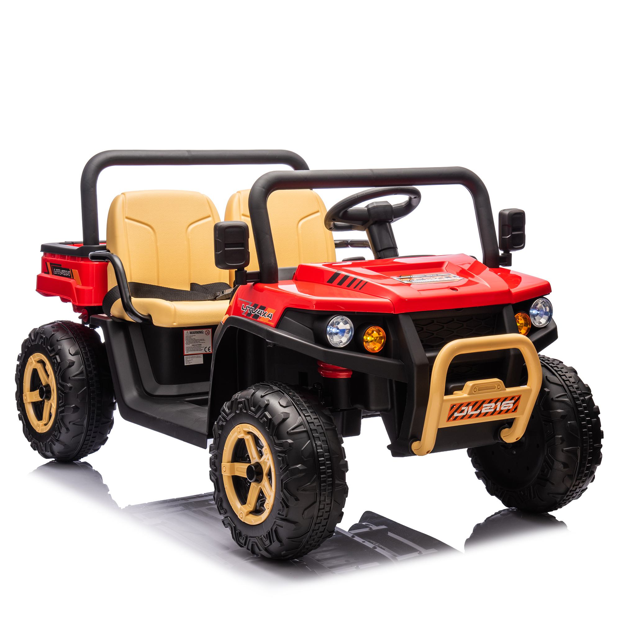 24V 2-Seater Kids Ride On UTV with Parent Control, Automatic Tipping Bucket, Ride on Toys with Slow Start and Bluetooth, for Ages 3-8, Red | Aosom.com
