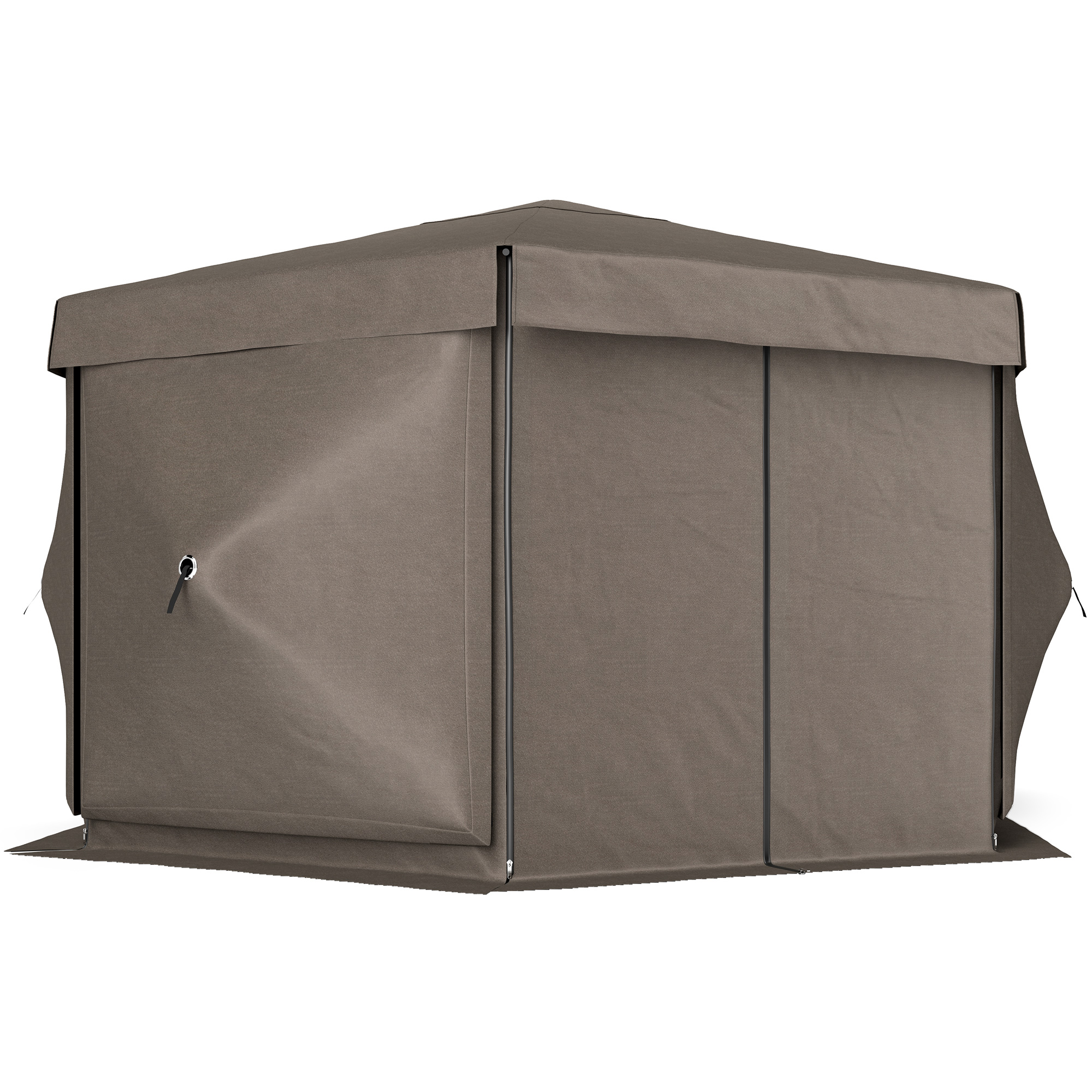 Outsunny 12&#039; x 12&#039; Hexagonal Pop Up Gazebo Canopy Tent with 5 Sidewalls, Outdoor Canopy Shelter with Carry Bag, Brown